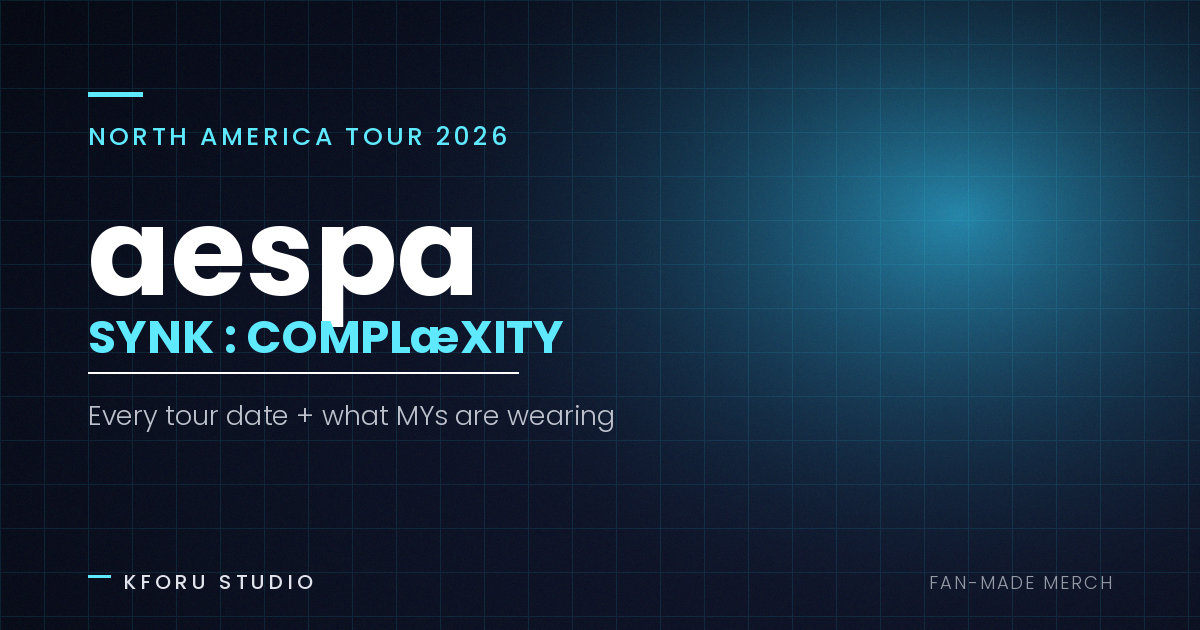 Cover graphic: aespa SYNK: COMPLaeXITY 2026 North America tour outfit guide by KFORU Studio