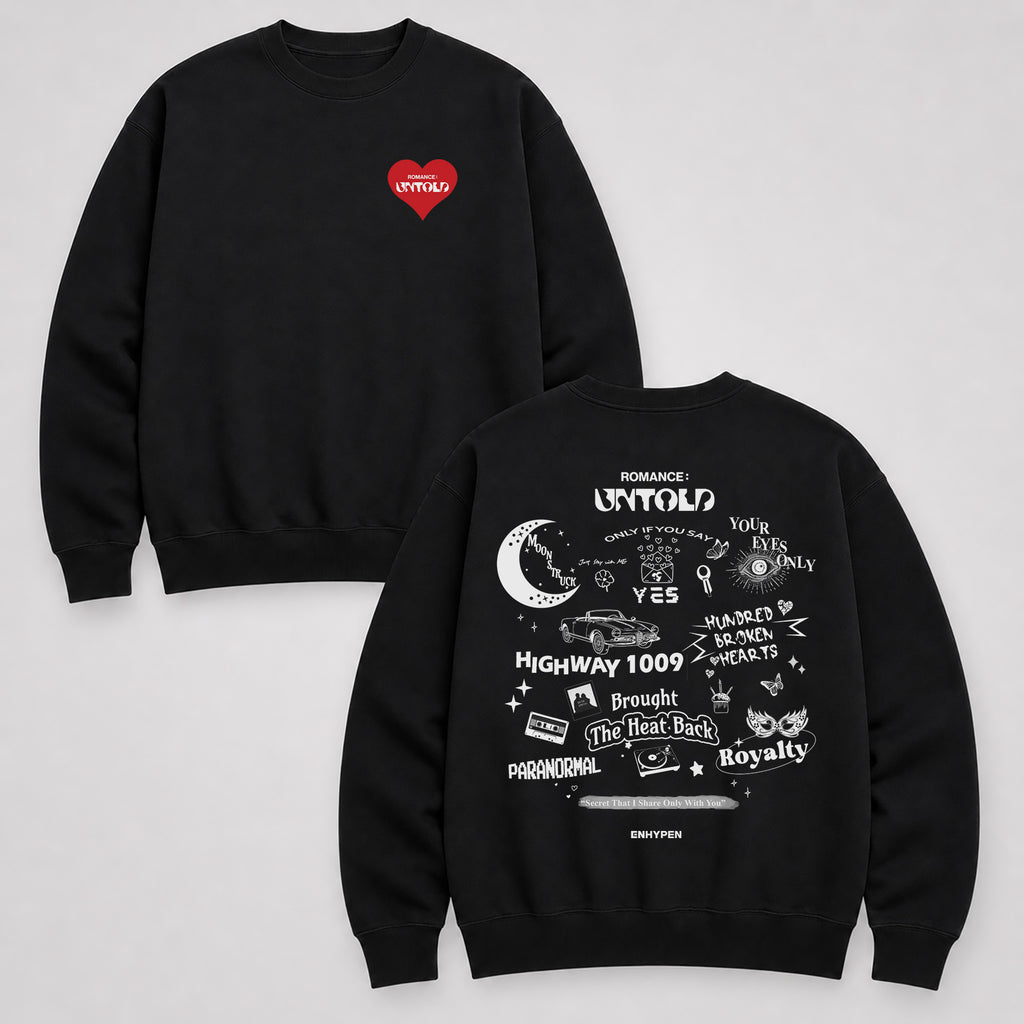 ENHYPEN Romance Untold Album Tracklist Sweatshirt - Main view, Y2K kpop concert sweatshirt