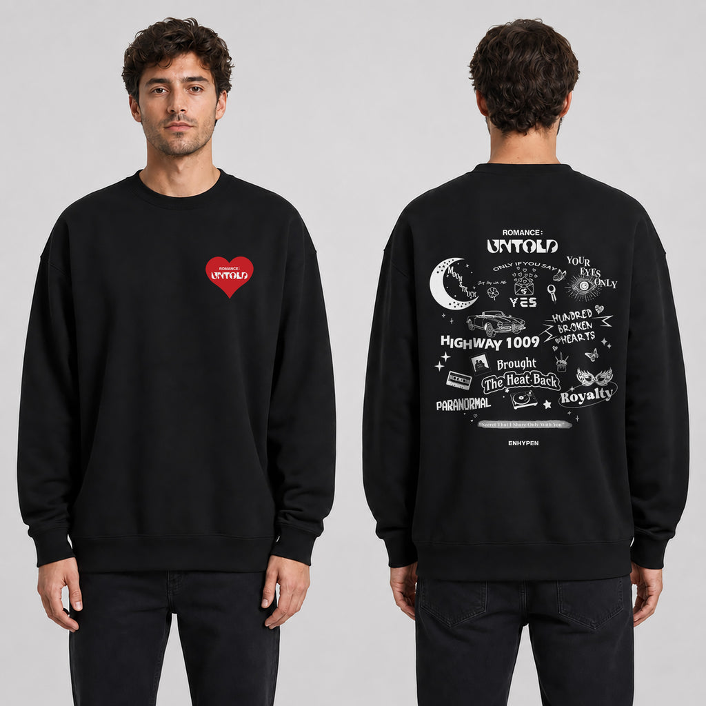 ENHYPEN Romance Untold Album Tracklist Sweatshirt - Men view, Y2K kpop concert sweatshirt