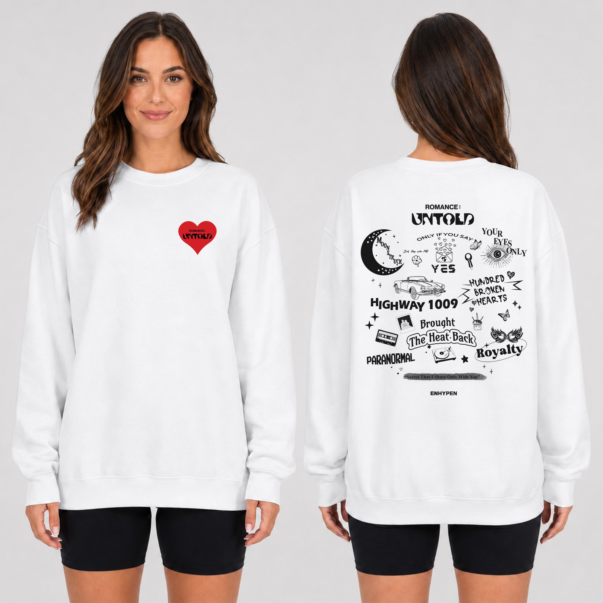 ENHYPEN Romance Untold Album Tracklist Sweatshirt - Women view, Y2K kpop concert sweatshirt