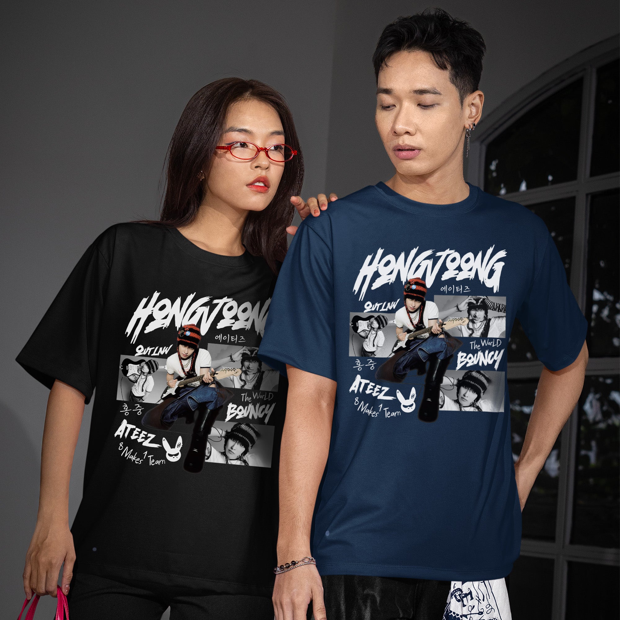 ATEEZ Graphic Hongjoong Member T-Shirt - Couple view, Y2K kpop concert tee