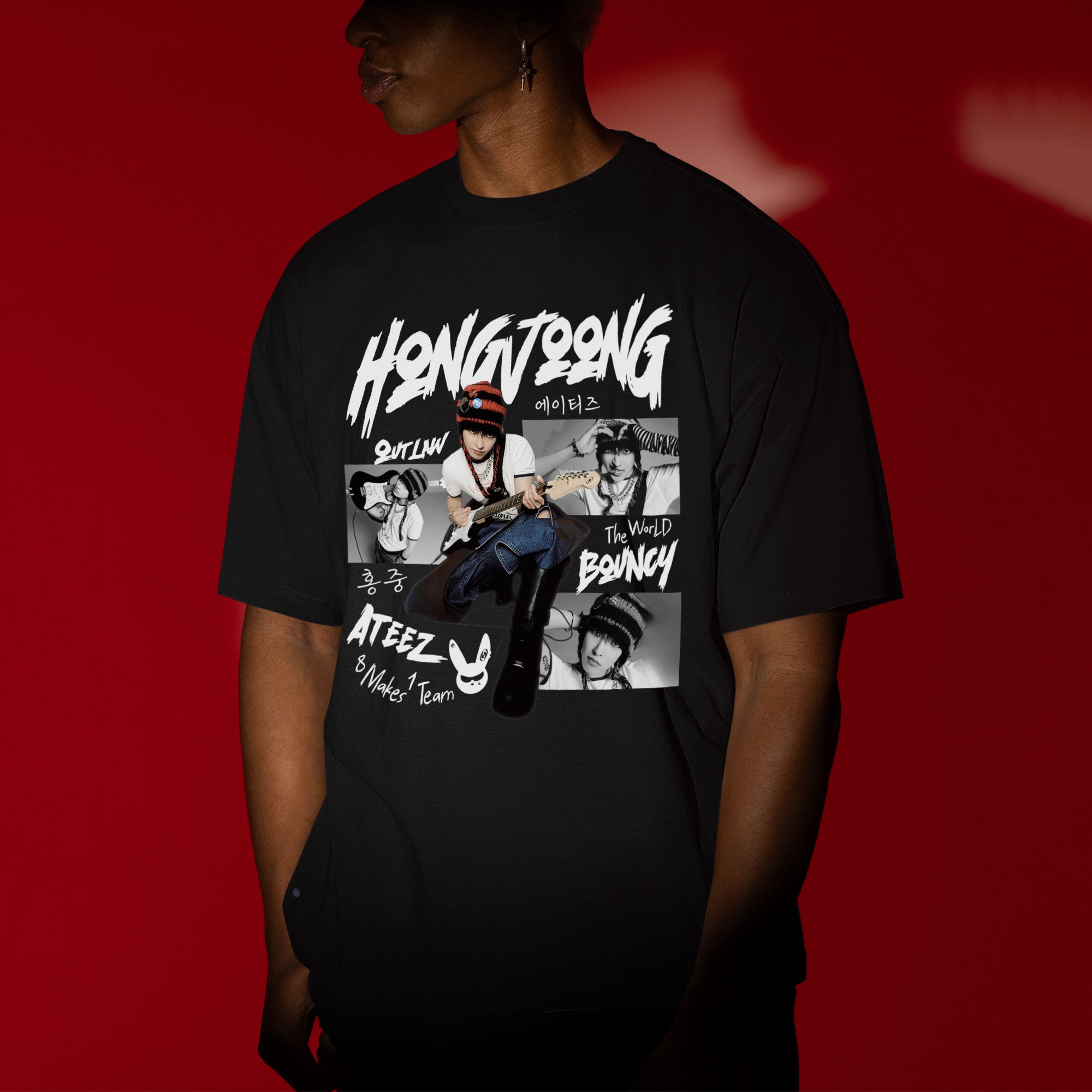 ATEEZ Graphic Hongjoong Member T-Shirt - Men view, Y2K kpop concert tee