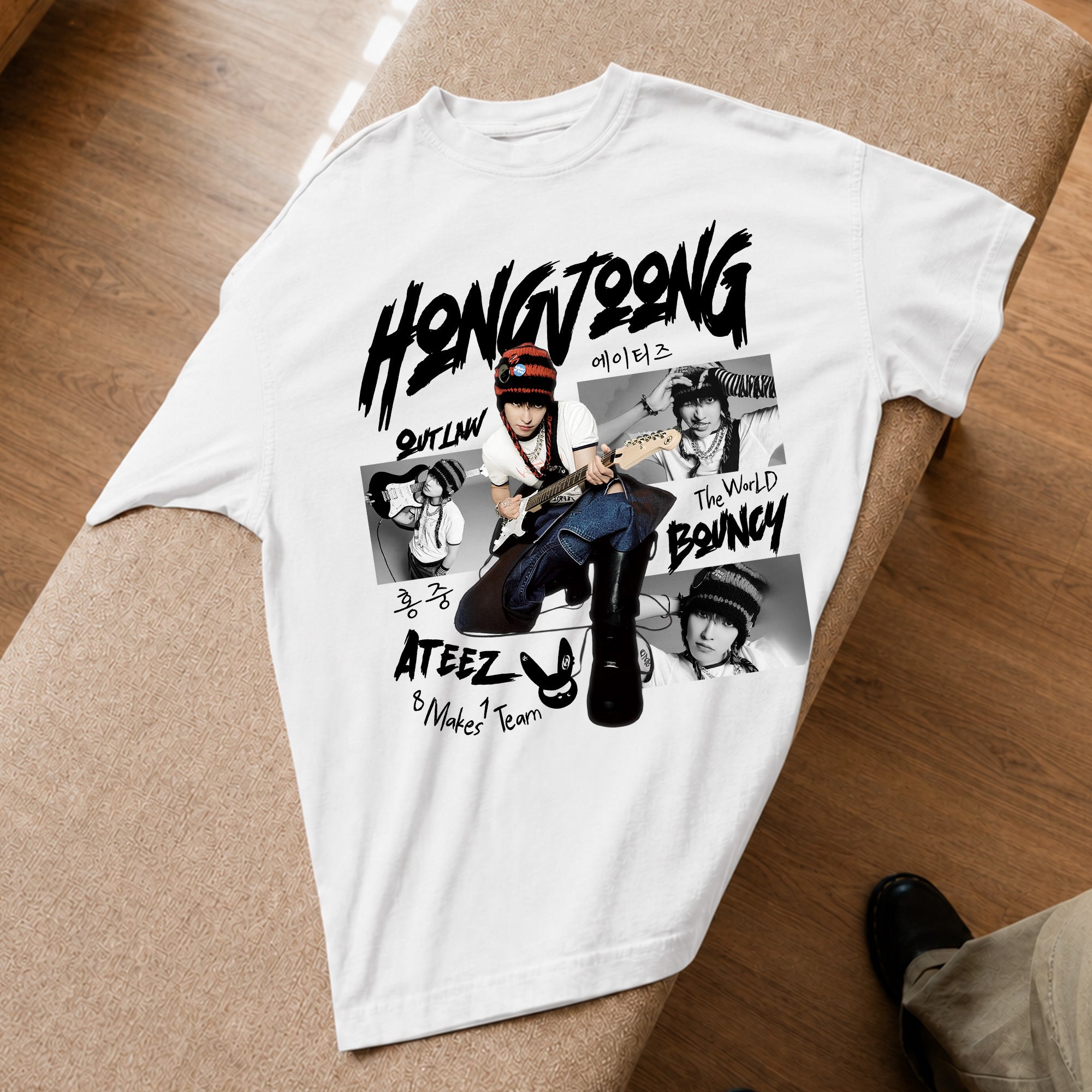 ATEEZ Graphic Hongjoong Member T-Shirt - Spread view, Y2K kpop concert tee