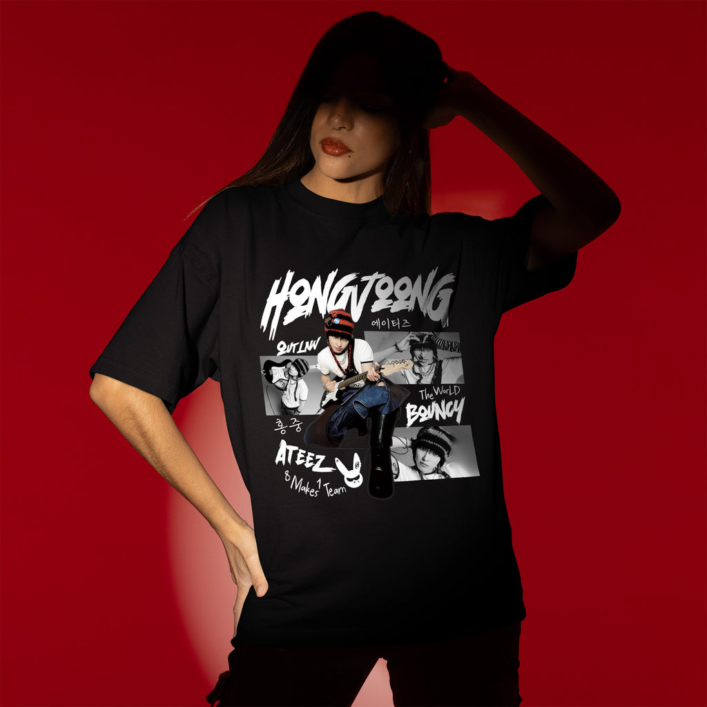 ATEEZ Graphic Hongjoong Member T-Shirt - Women view, Y2K kpop concert tee
