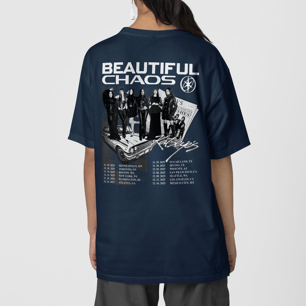 KATSEYE Graphic Beautiful Chaos in US T-Shirt - Back view, Y2K kpop concert tee