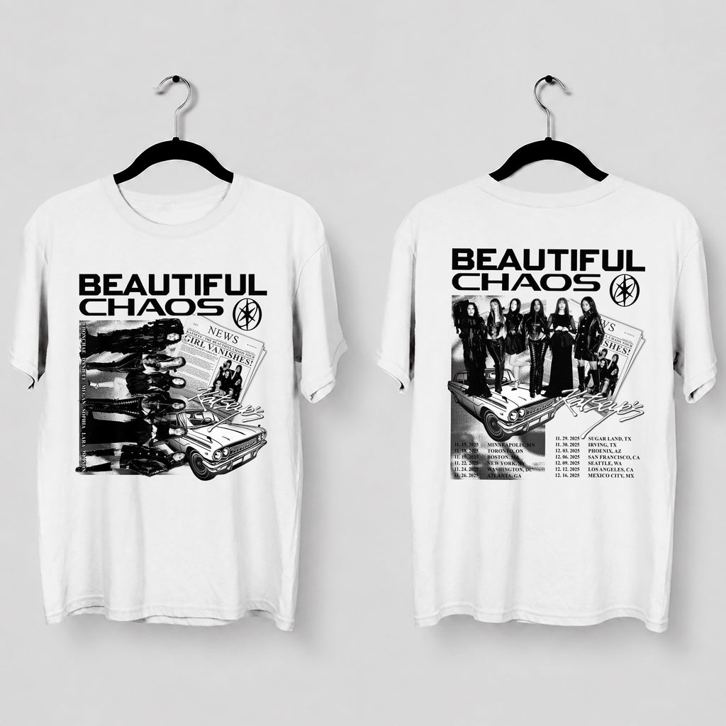 KATSEYE Graphic Beautiful Chaos in US T-Shirt - Main view, Y2K kpop concert tee