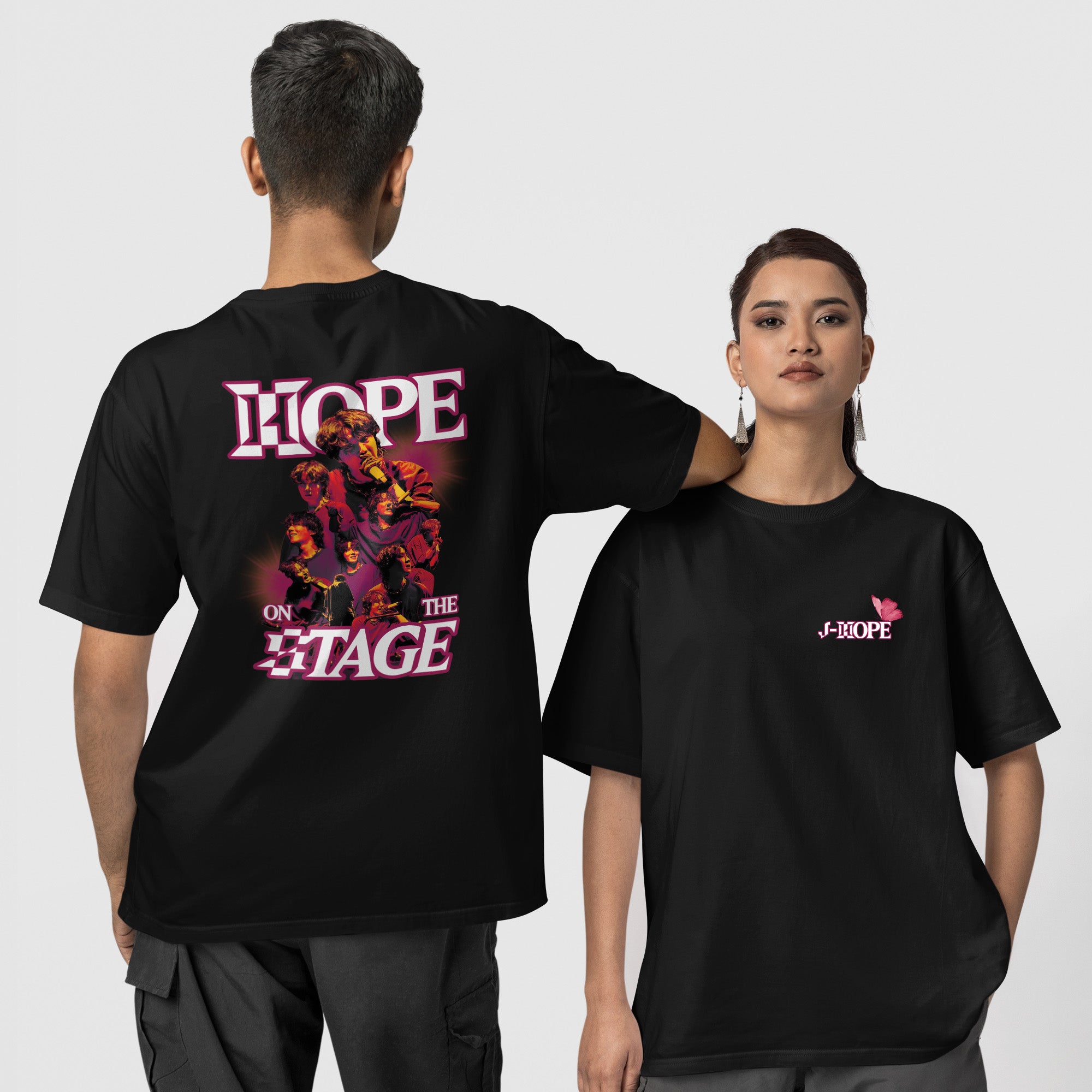 BTS J-Hope Hope On The Stage With Butterfly T-Shirt - Couple 1 view, Y2K kpop concert tee