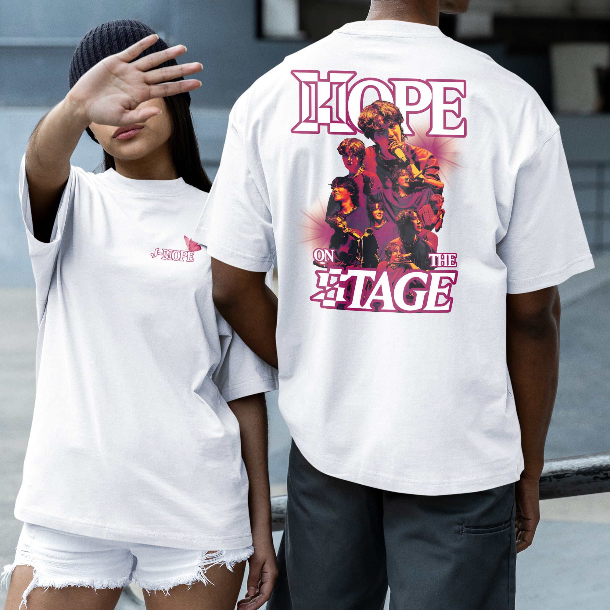 BTS J-Hope Hope On The Stage With Butterfly T-Shirt - Couple 2 view, Y2K kpop concert tee