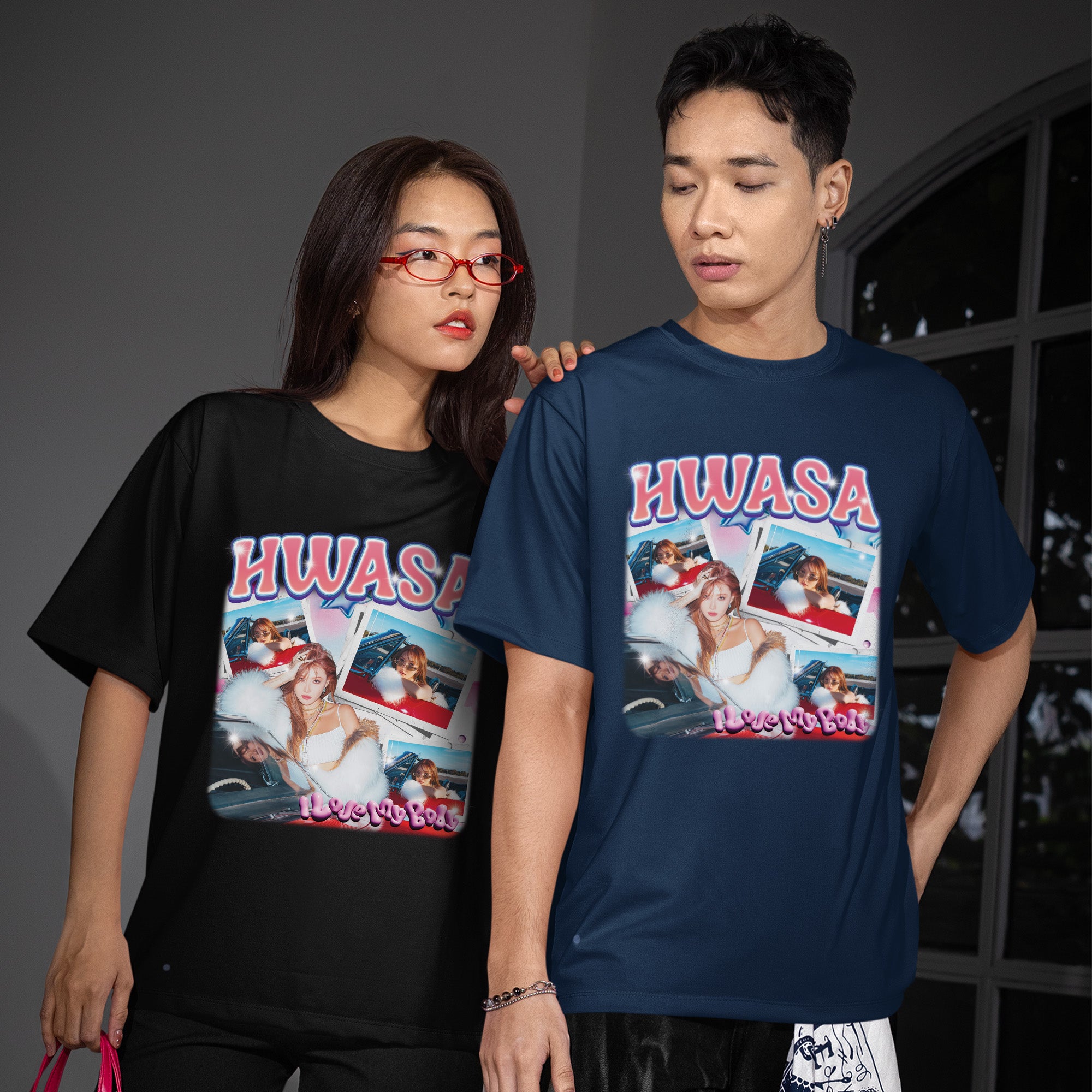 Hwasa Retro Glam T-Shirt - Couple view, Y2K kpop concert tee