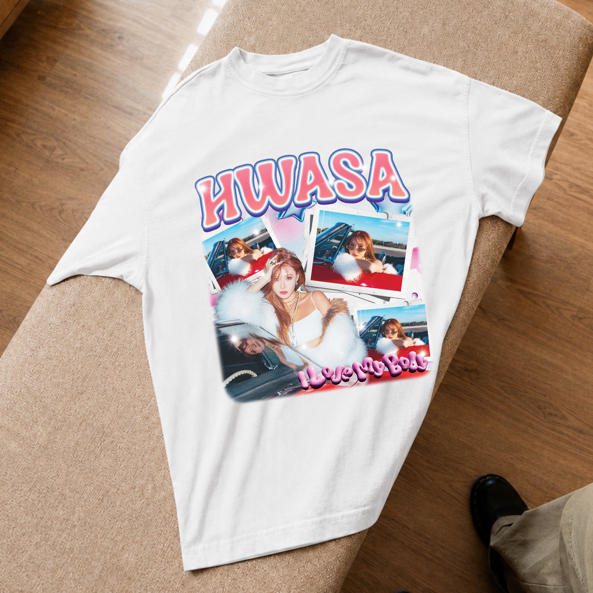 Hwasa Retro Glam T-Shirt - Spread view, Y2K kpop concert tee