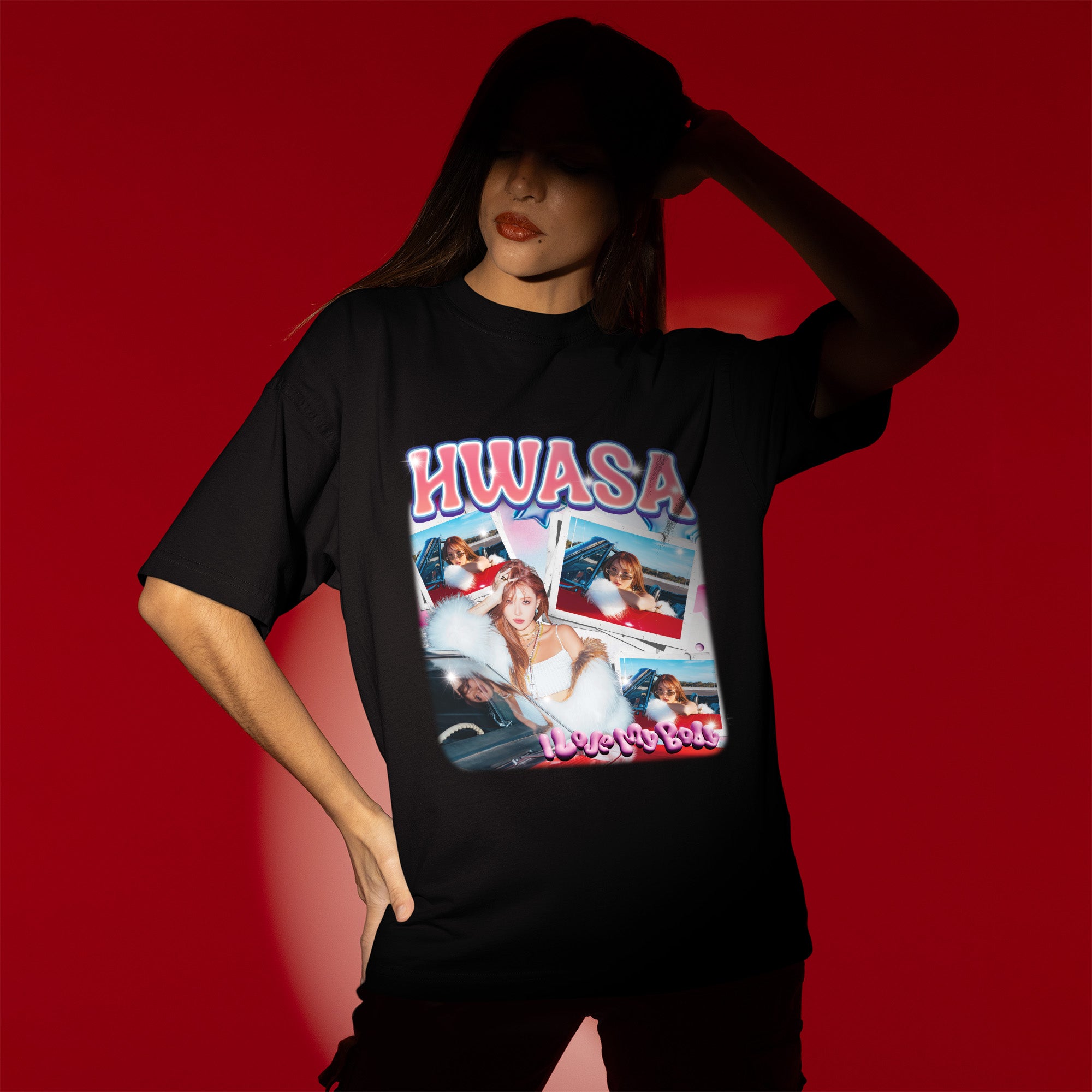 Hwasa Retro Glam T-Shirt - Women view, Y2K kpop concert tee