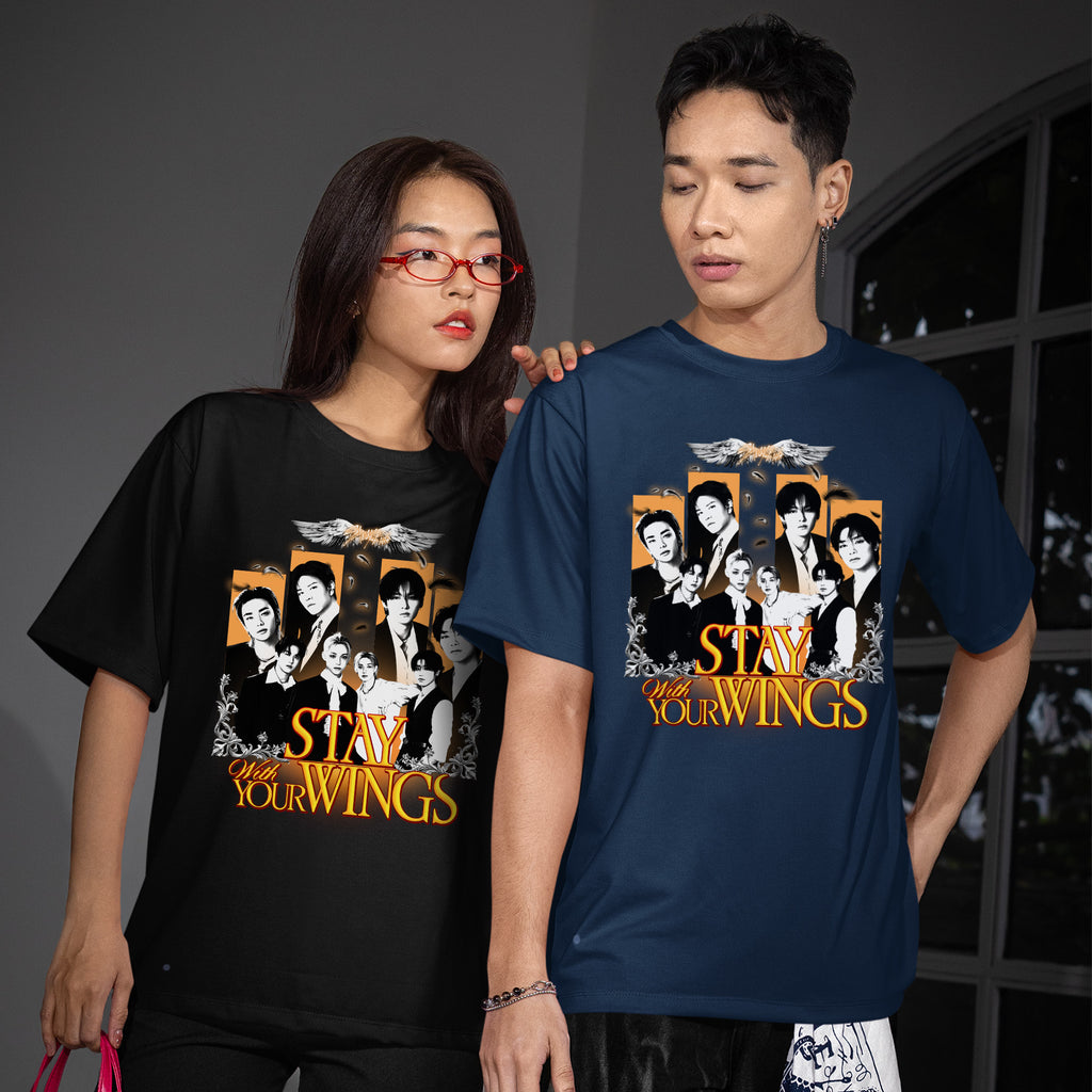Stray Kids Stay With Your Wings Graphic T-Shirt - Couple view, Y2K kpop concert tee