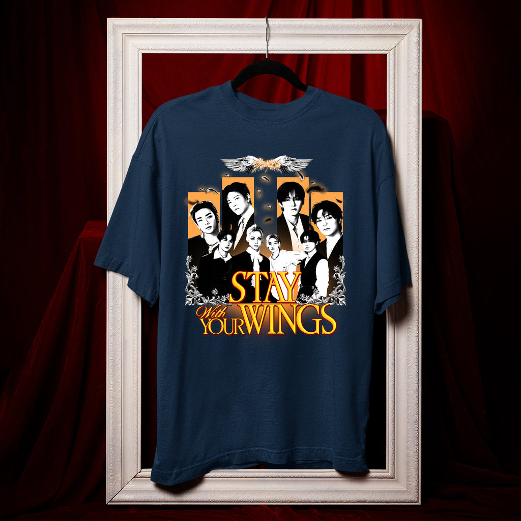 Stray Kids Stay With Your Wings Graphic T-Shirt - Hang view, Y2K kpop concert tee