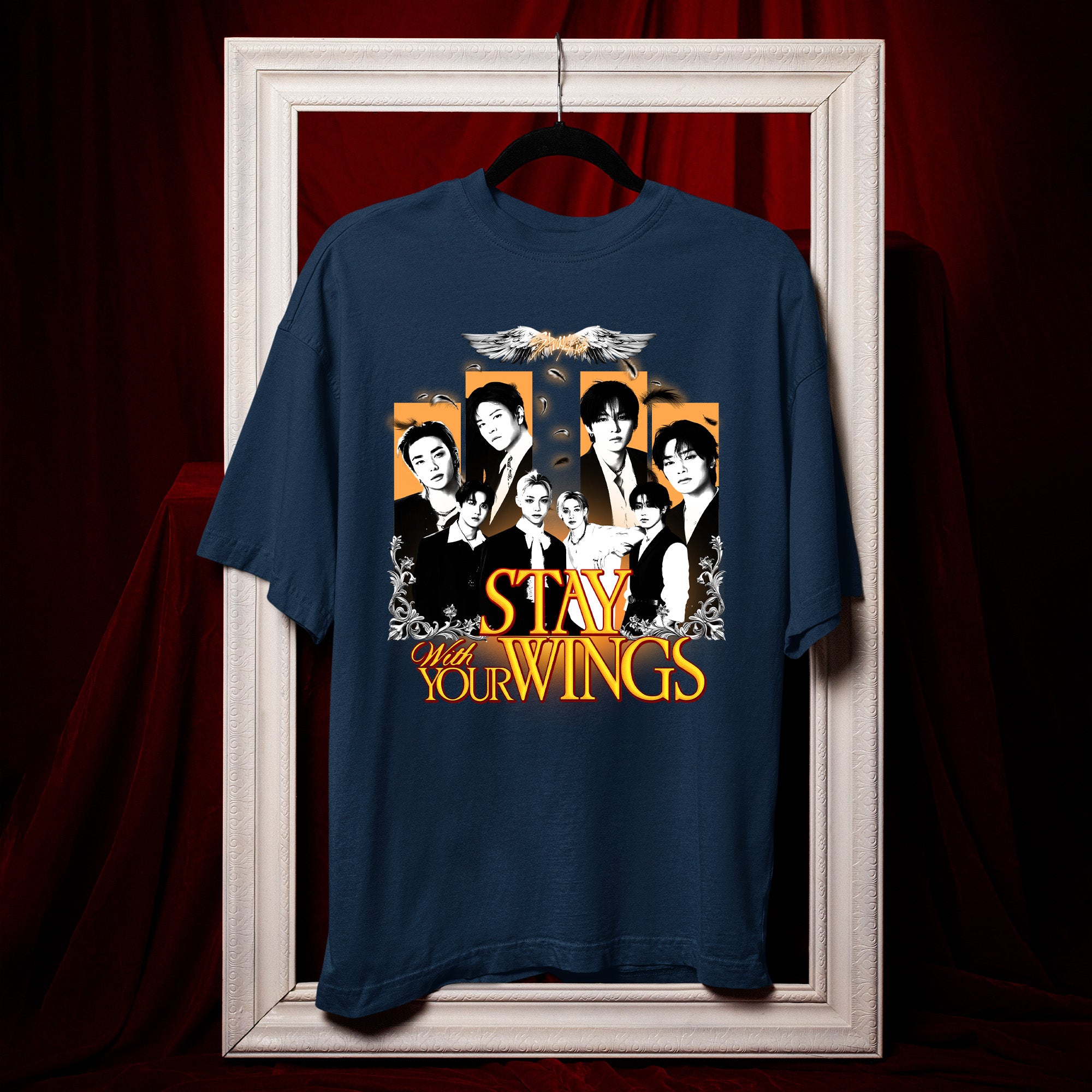 Stray Kids Stay With Your Wings Graphic T-Shirt - Hang view, Y2K kpop concert tee