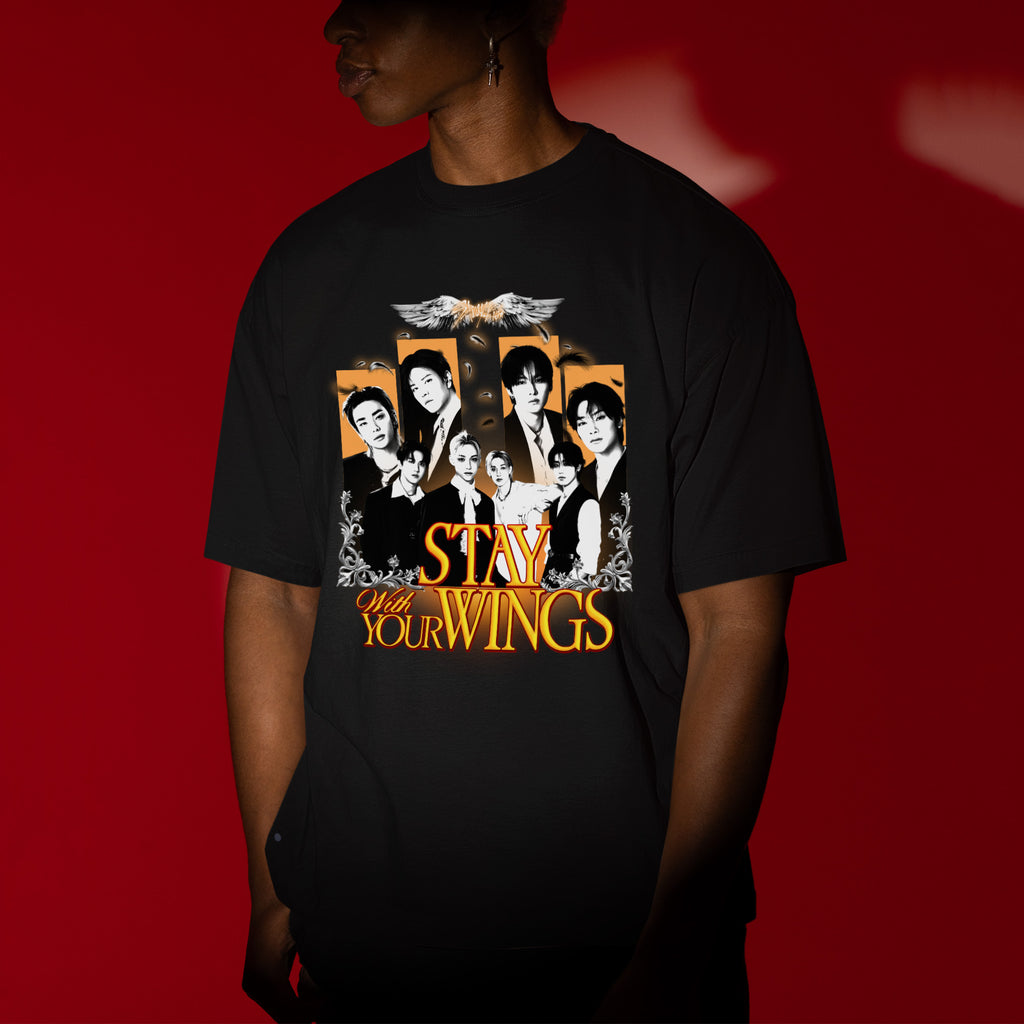 Stray Kids Stay With Your Wings Graphic T-Shirt - Men view, Y2K kpop concert tee