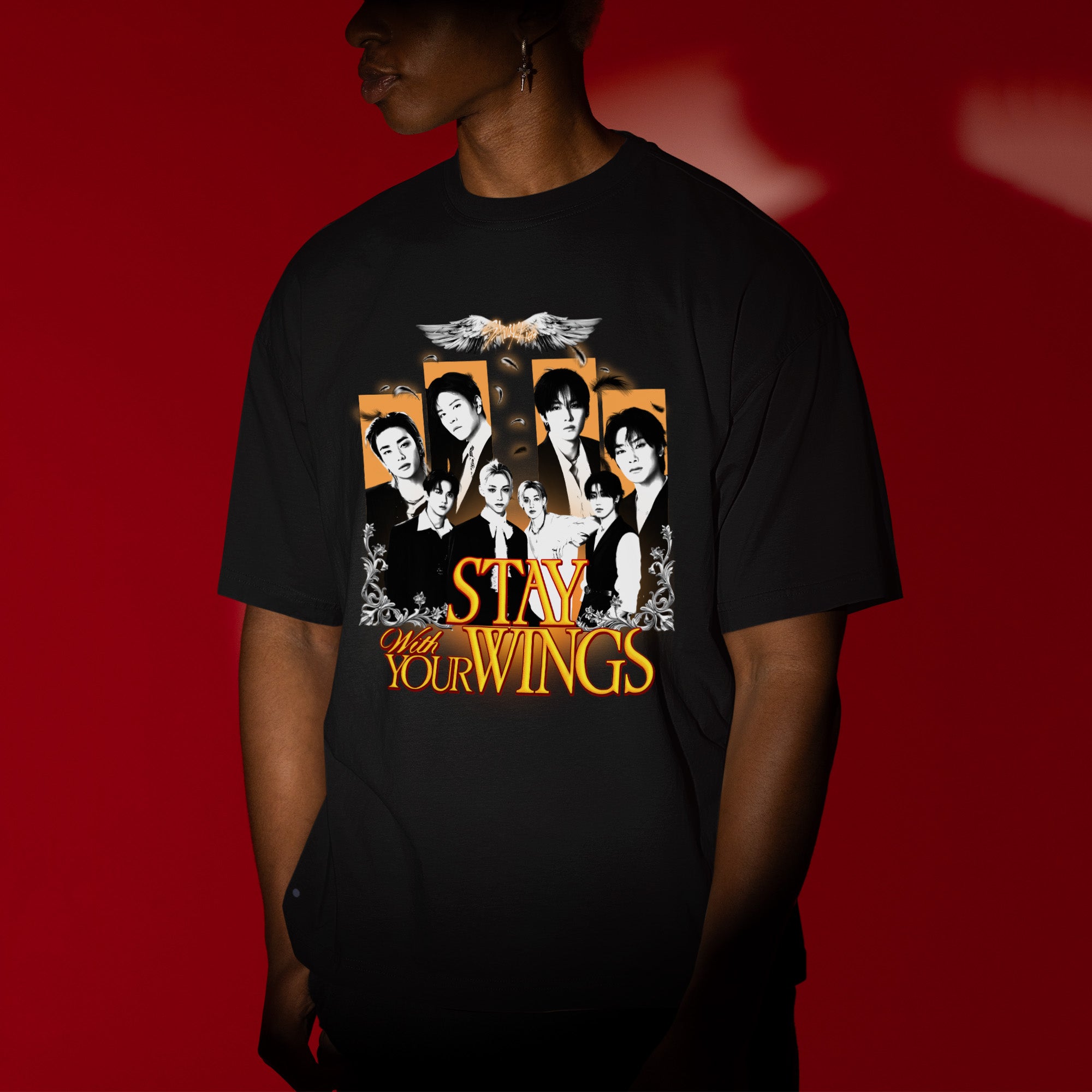Stray Kids Stay With Your Wings Graphic T-Shirt - Men view, Y2K kpop concert tee