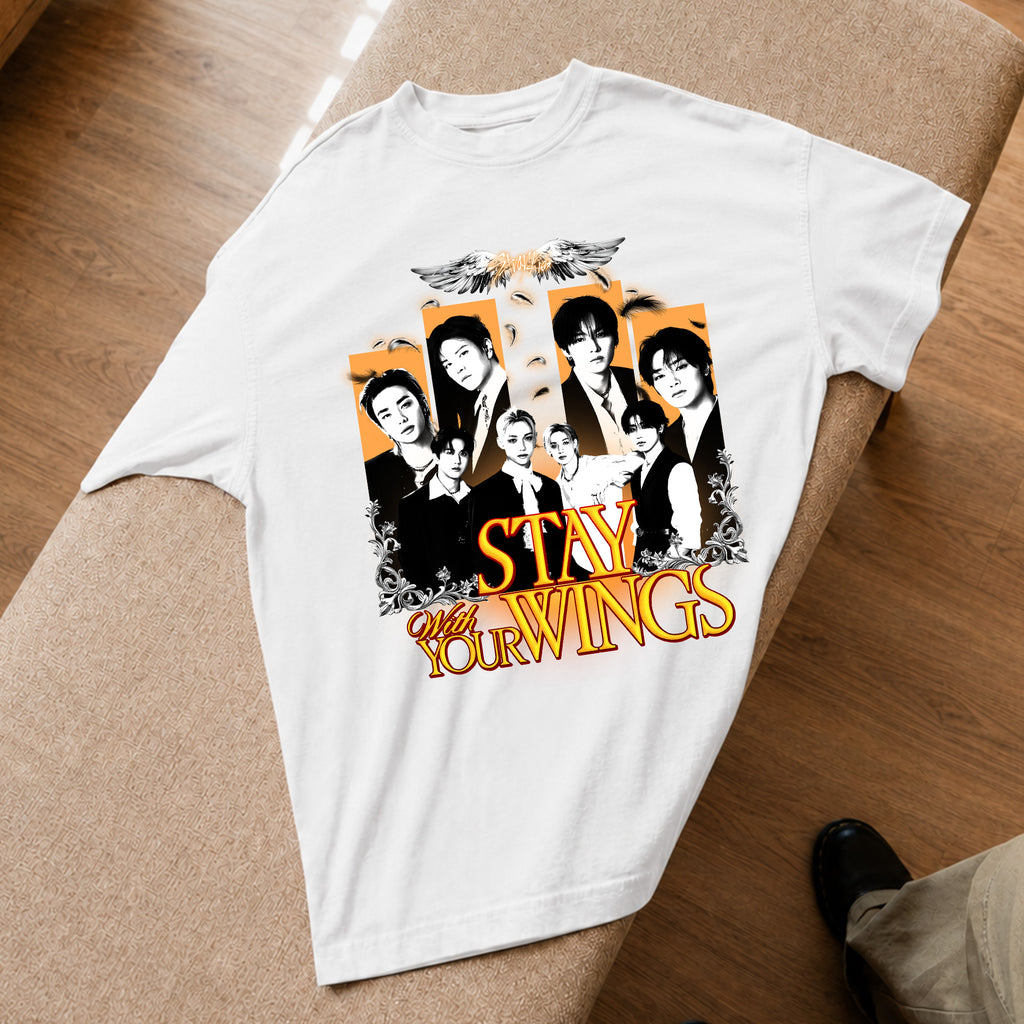 Stray Kids Stay With Your Wings Graphic T-Shirt - Spread view, Y2K kpop concert tee