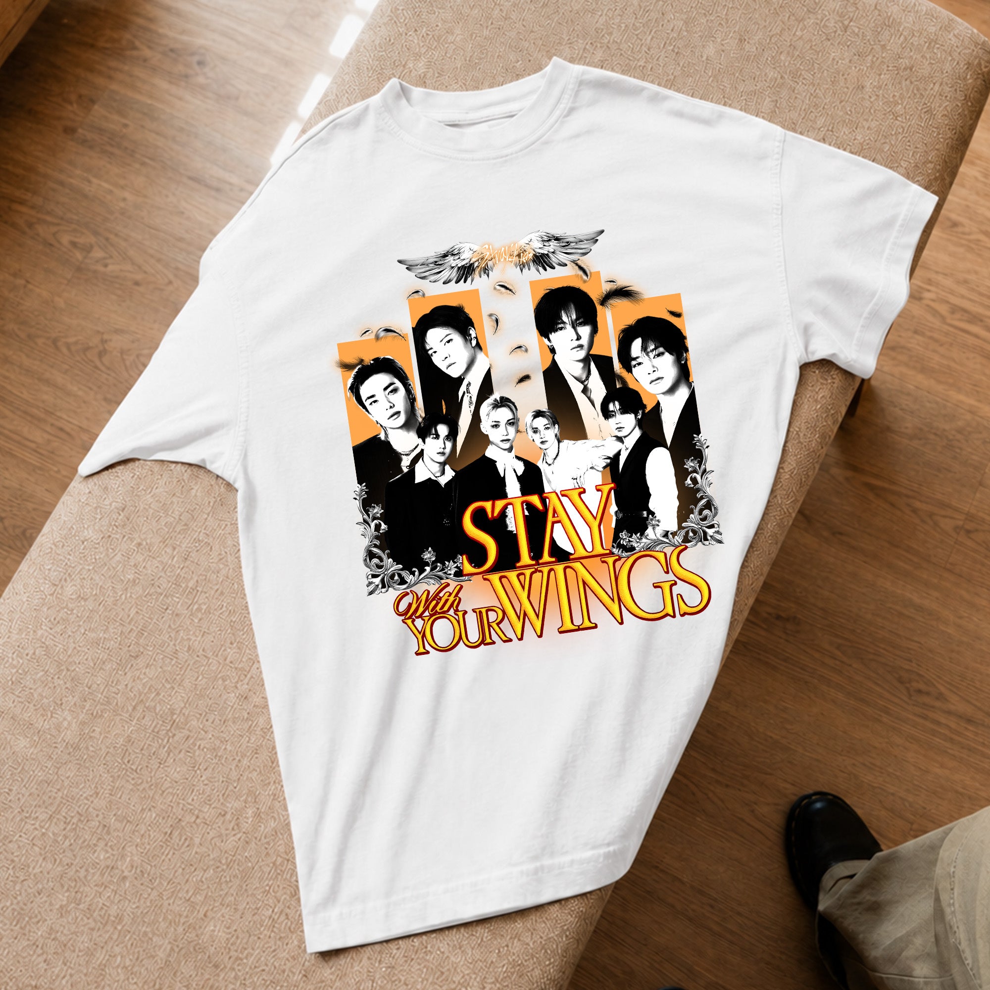 Stray Kids Stay With Your Wings Graphic T-Shirt - Spread view, Y2K kpop concert tee