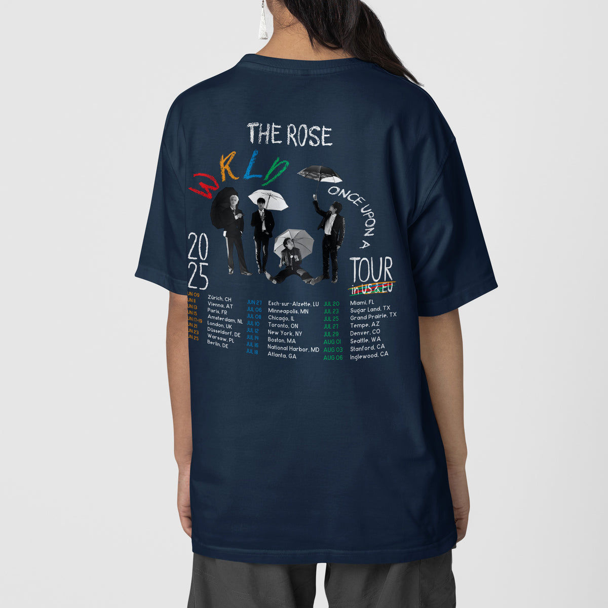 The Rose Once Upon A WRLD Tour T-Shirt - Back view, Y2K kpop concert tee