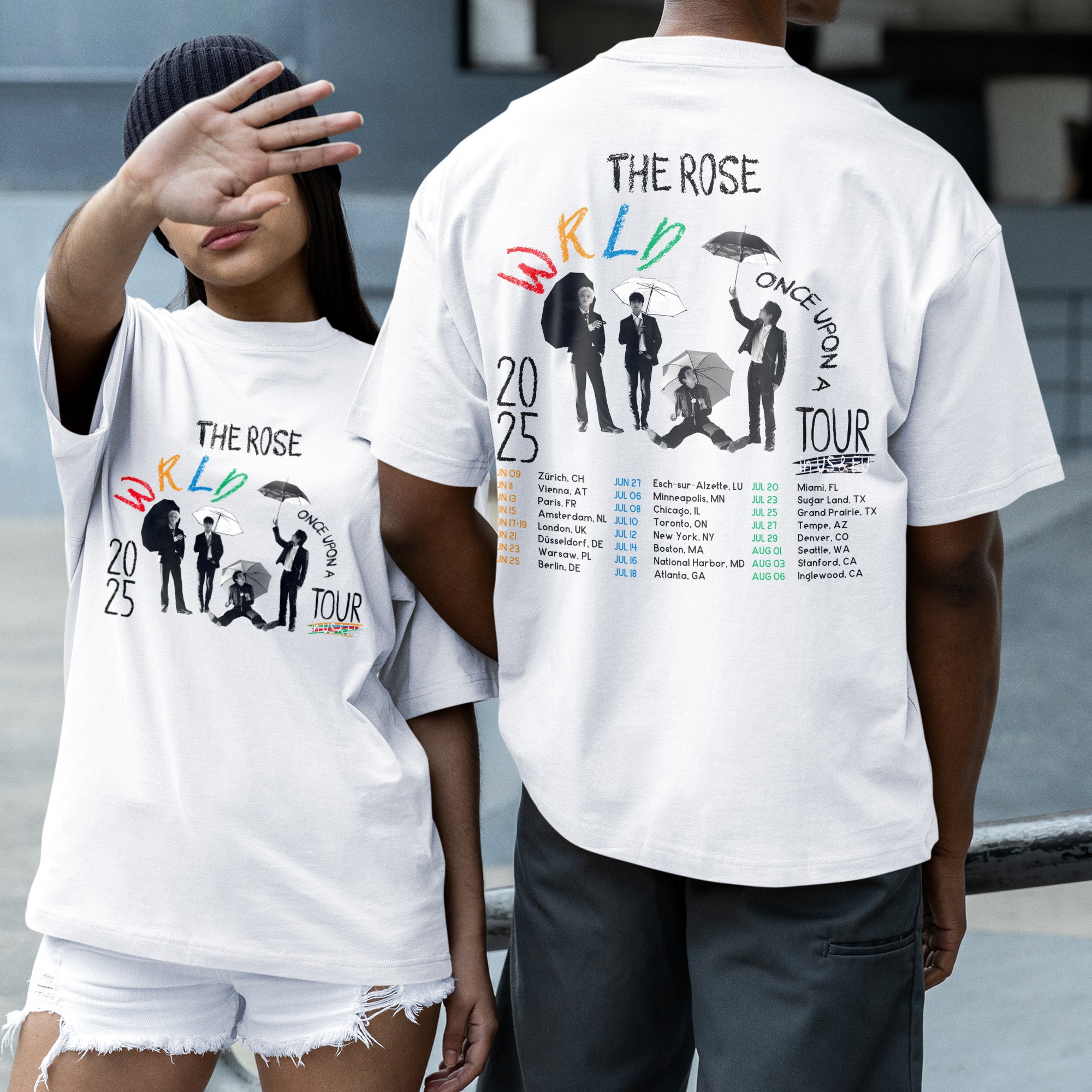 The Rose Once Upon A WRLD Tour T-Shirt - Couple 2 view, Y2K kpop concert tee