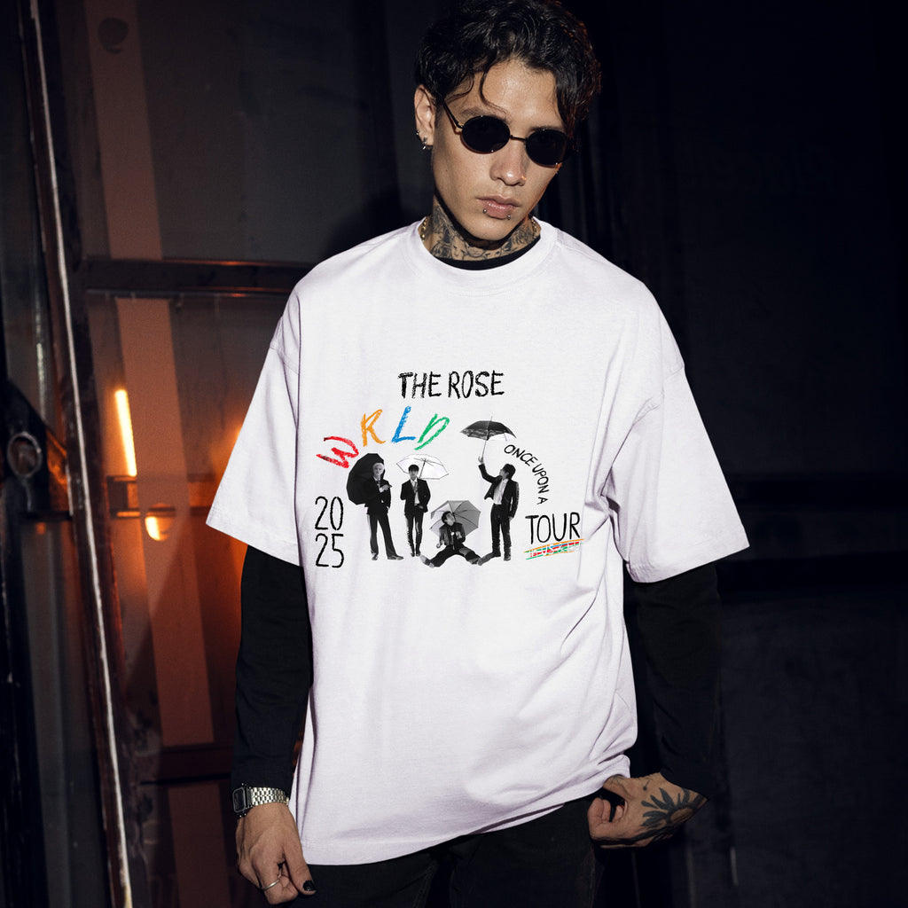 The Rose Once Upon A WRLD Tour T-Shirt - Men Front view, Y2K kpop concert tee
