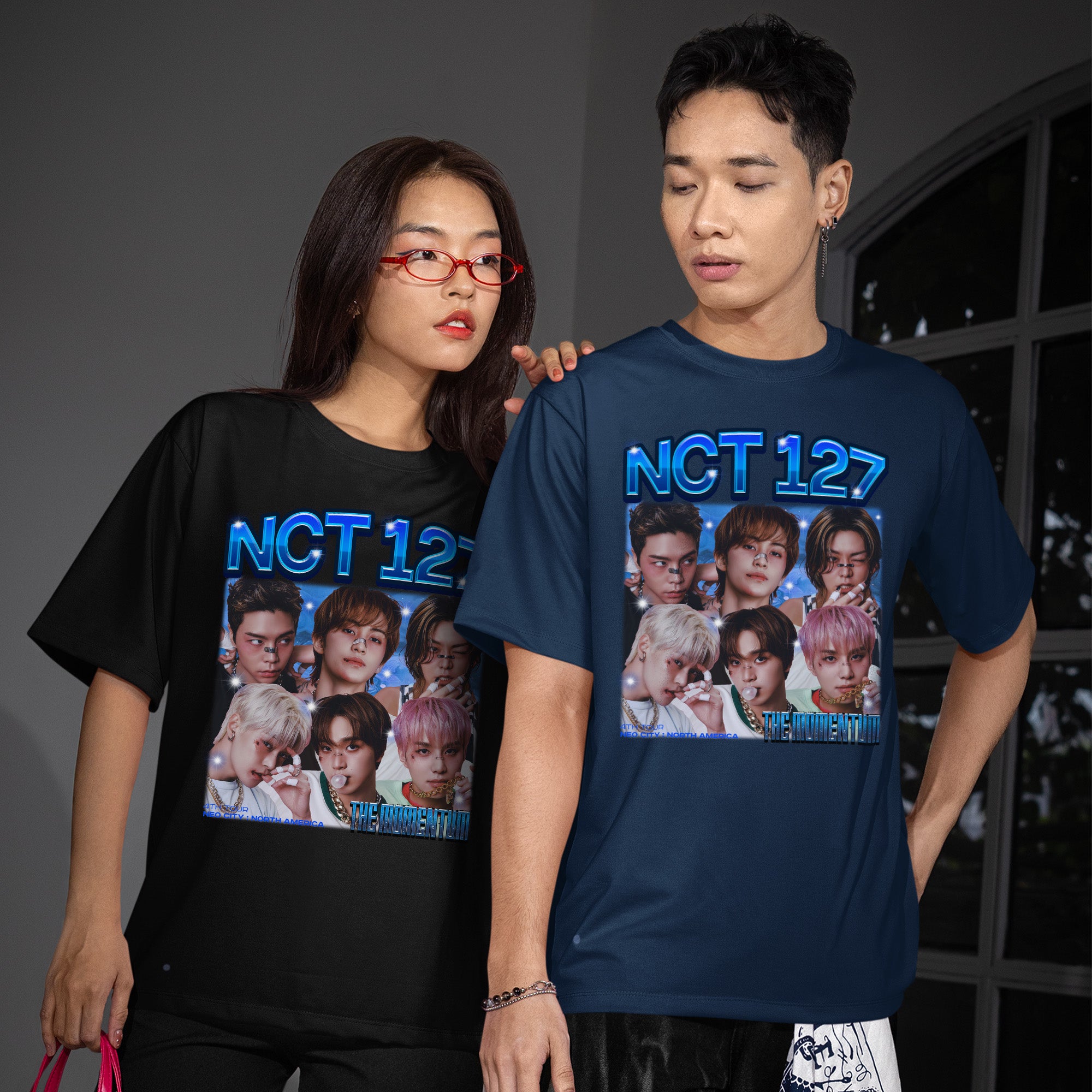 NCT 127 Momentum T-Shirt - Couple view, Y2K kpop concert tee