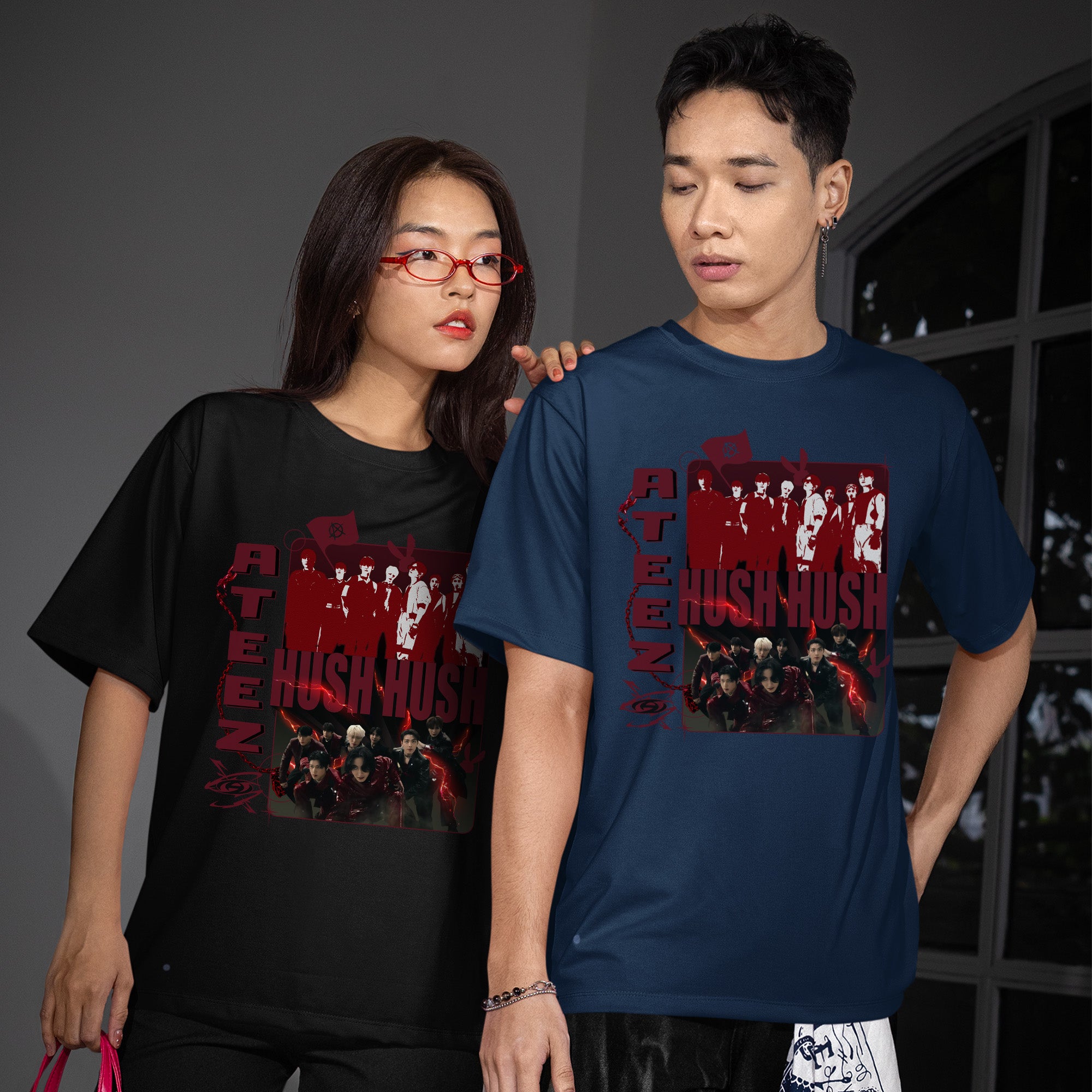 ATEEZ Hush Hush T-Shirt - Couple view, Y2K kpop concert tee