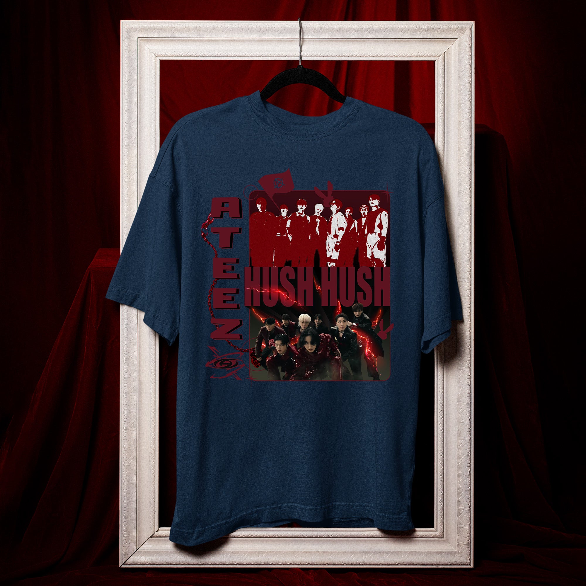 ATEEZ Hush Hush T-Shirt - Hang view, Y2K kpop concert tee