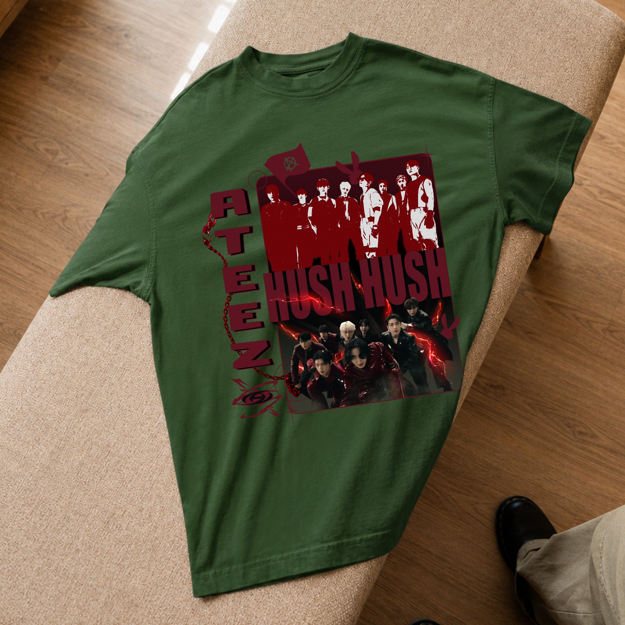 ATEEZ Hush Hush T-Shirt - Spread view, Y2K kpop concert tee