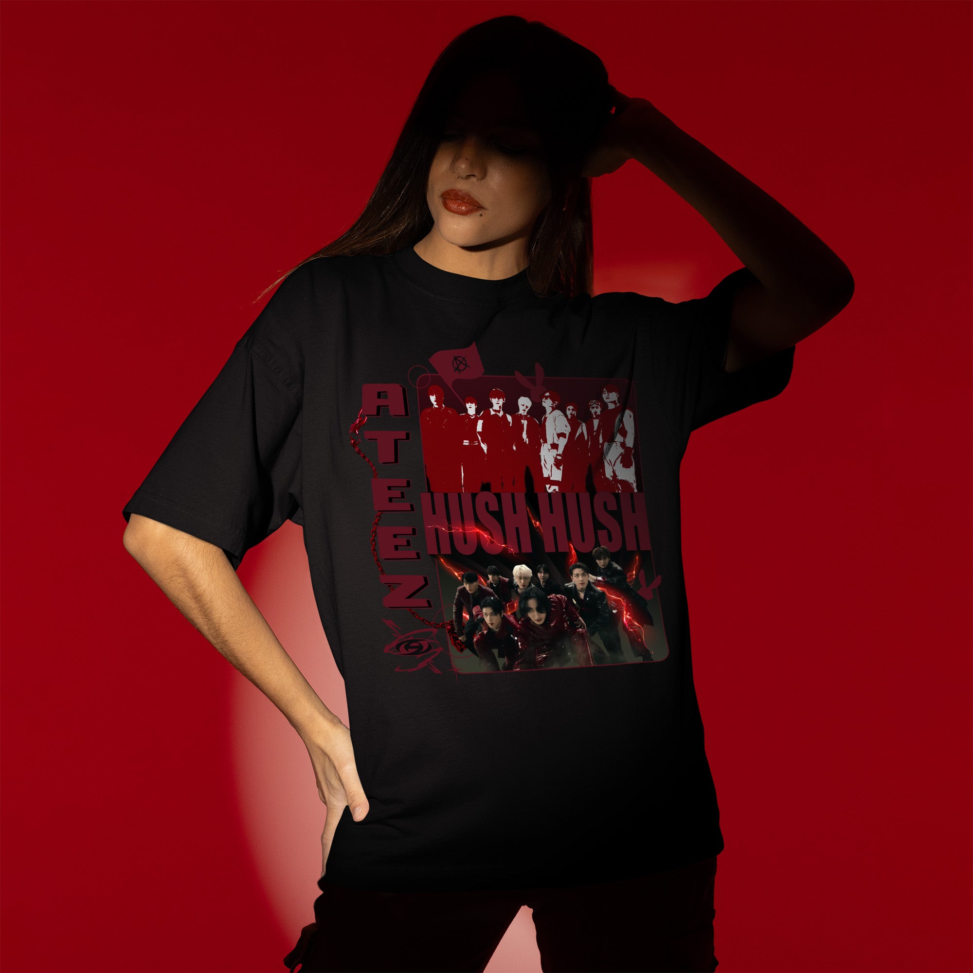 ATEEZ Hush Hush T-Shirt - Women view, Y2K kpop concert tee