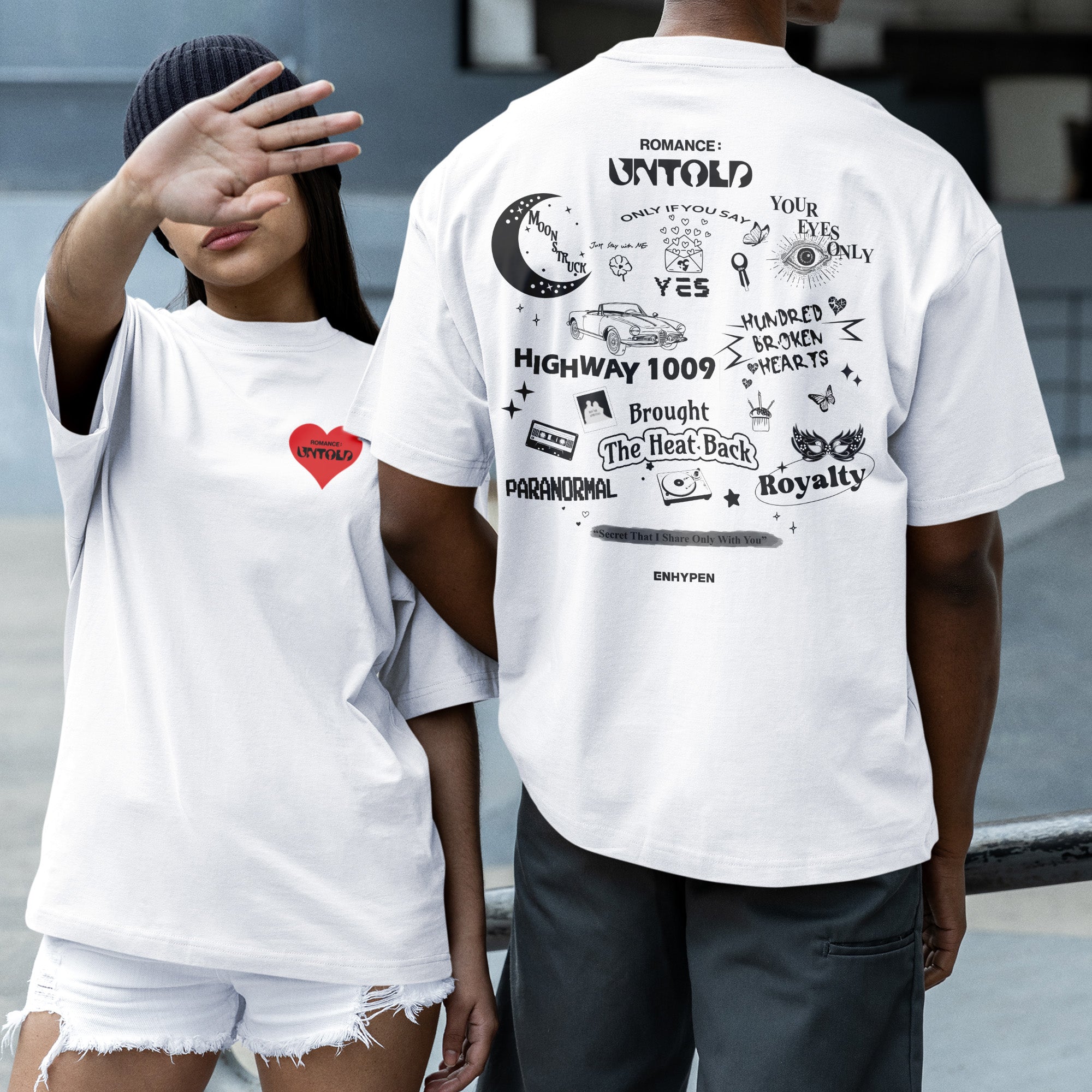 ENHYPEN Romance Untold T-Shirt - Couple 2 view, Y2K kpop concert tee