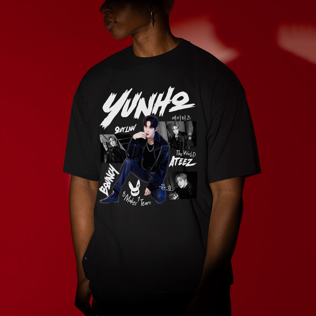 ATEEZ Graphic Yunho Member T-Shirt - Men view, Y2K kpop concert tee