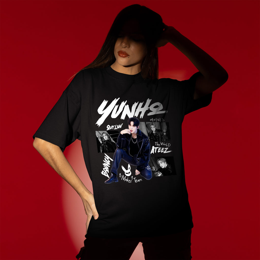 ATEEZ Graphic Yunho Member T-Shirt - Women view, Y2K kpop concert tee
