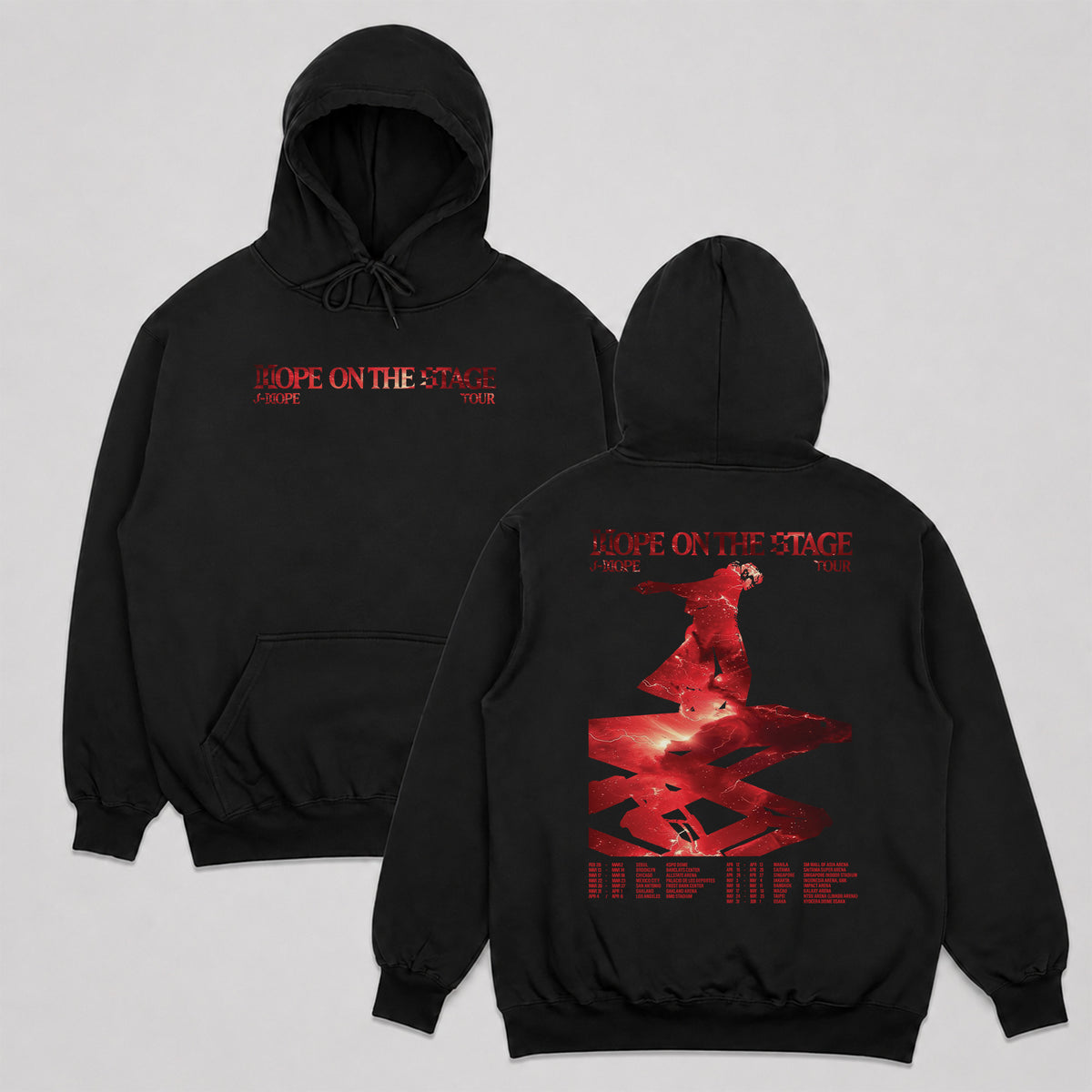 BTS J-Hope Hope On The Stage Fire Graphic Hoodie - Main view, Y2K kpop concert hoodie