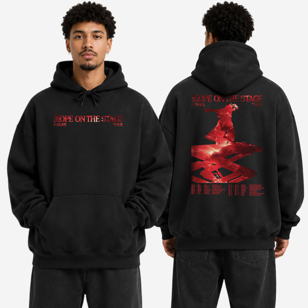 BTS J-Hope Hope On The Stage Fire Graphic Hoodie - Men view, Y2K kpop concert hoodie
