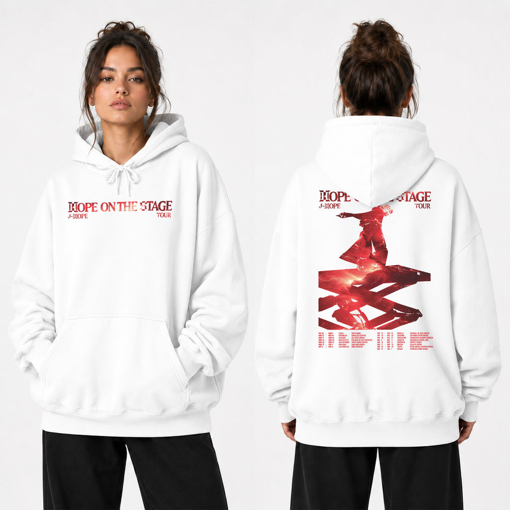 BTS J-Hope Hope On The Stage Fire Graphic Hoodie - Women view, Y2K kpop concert hoodie