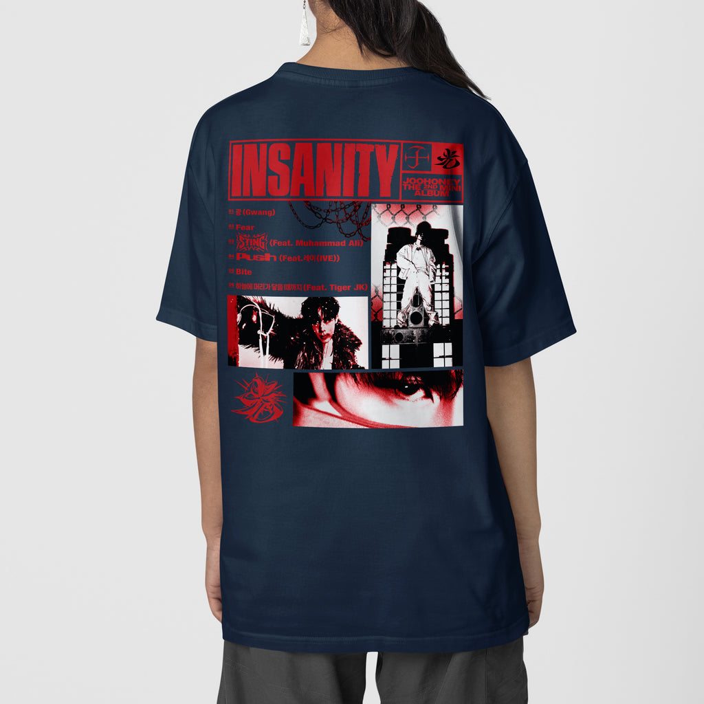 Joohoney Insanity Album Track List T-Shirt - Back view, Y2K kpop concert tee
