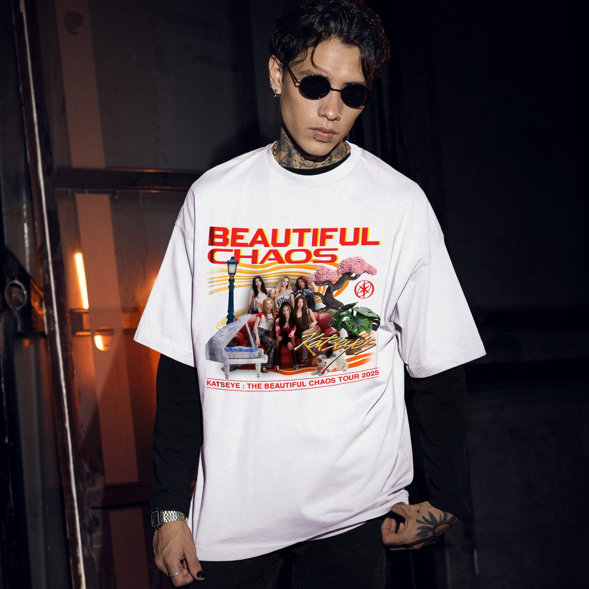 KATSEYE Tour 2025 in America T-Shirt - Men Front view, Y2K kpop concert tee