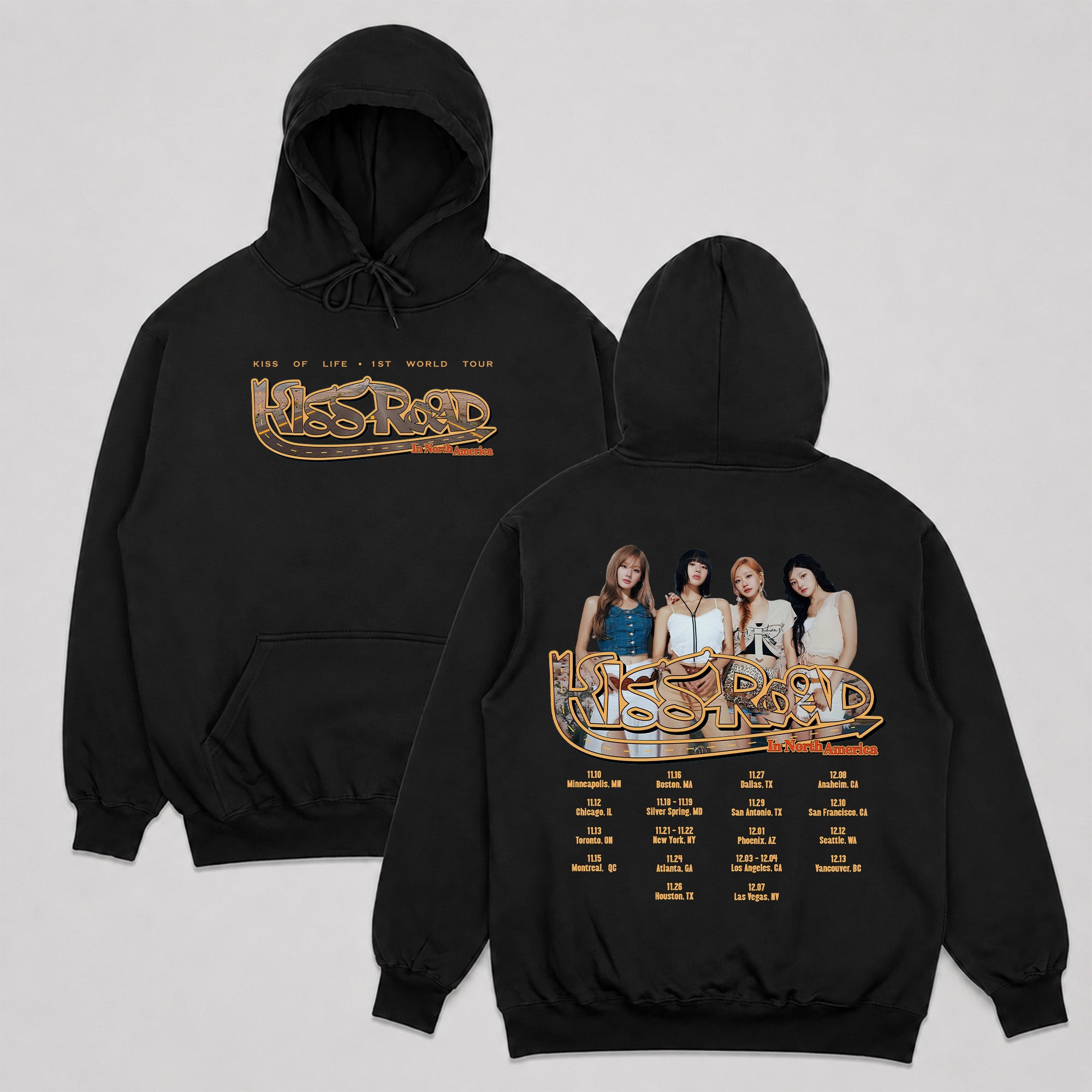 KISS OF LIFE 1st World Tour in North America Hoodie - Main view, Y2K kpop concert hoodie