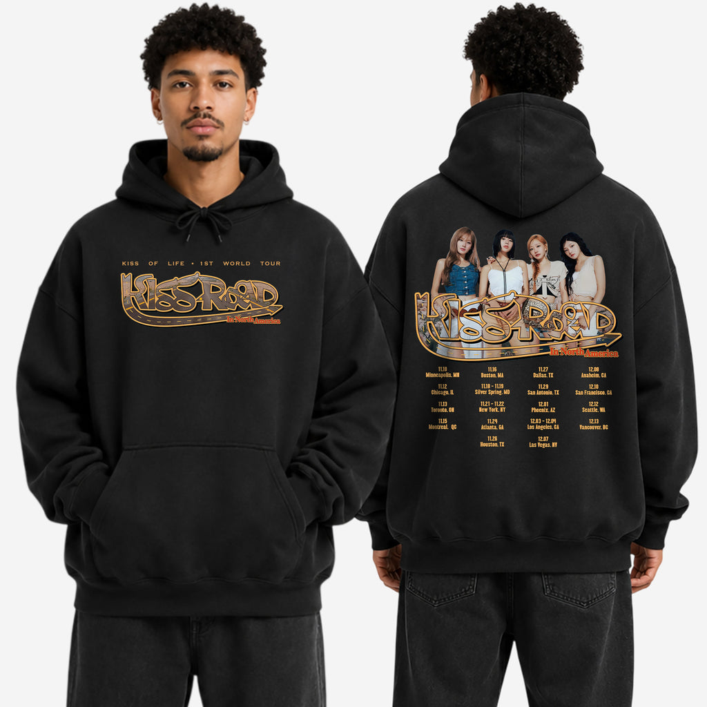 KISS OF LIFE 1st World Tour in North America Hoodie - Men view, Y2K kpop concert hoodie