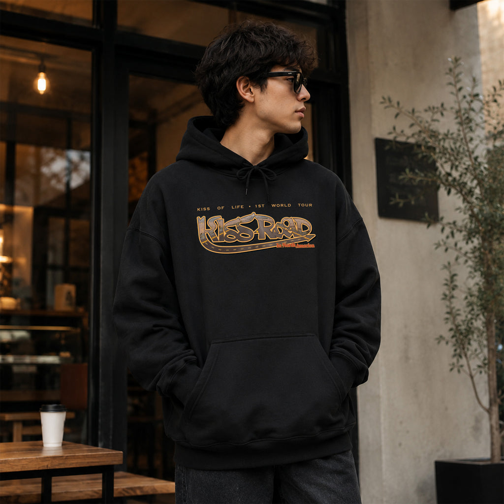 KISS OF LIFE 1st World Tour in North America Hoodie - Men Front view, Y2K kpop concert hoodie