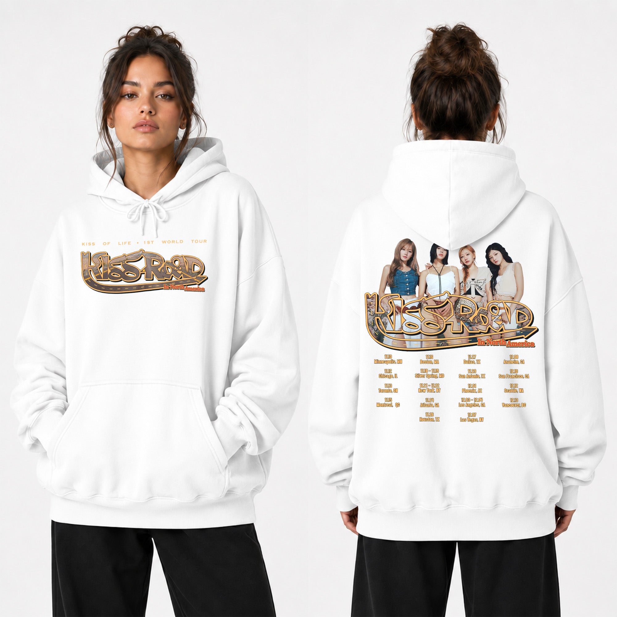 KISS OF LIFE 1st World Tour in North America Hoodie - Women view, Y2K kpop concert hoodie