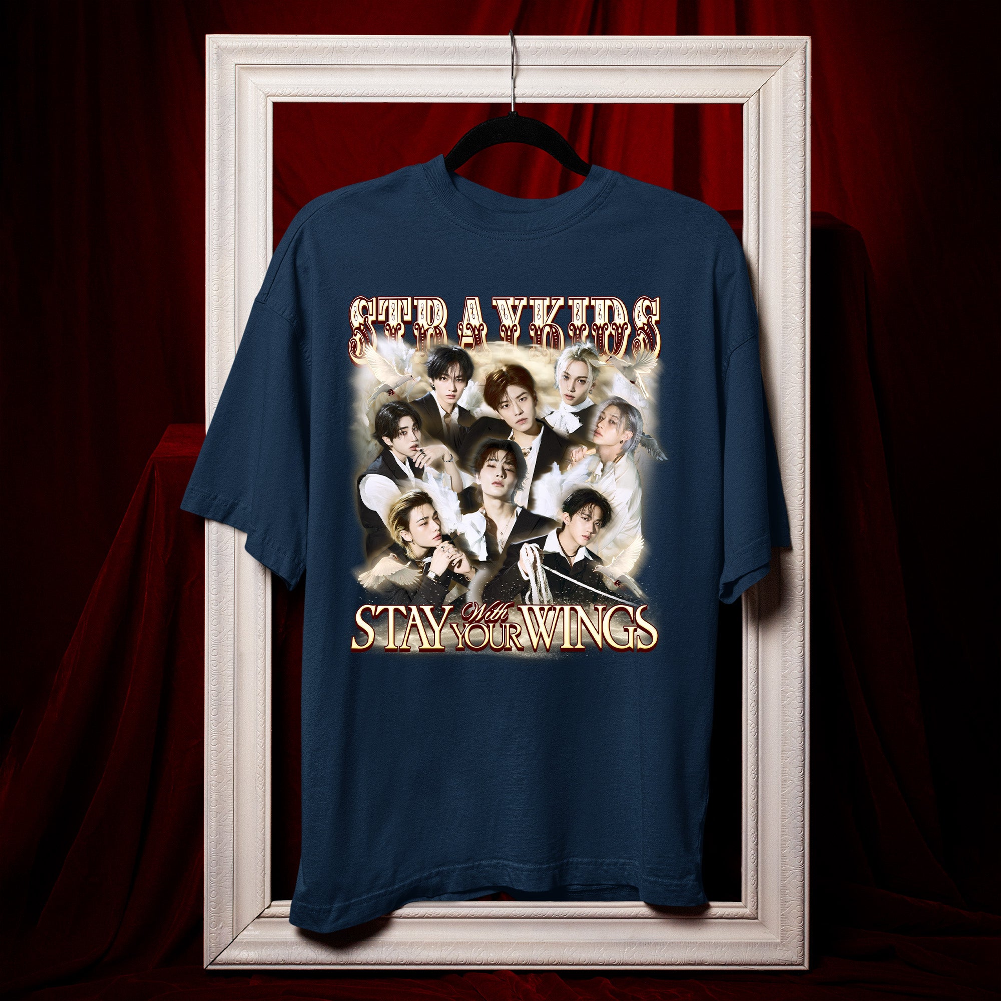 Stray Kids Stay With Your Wings T-Shirt - Hang view, Y2K kpop concert tee