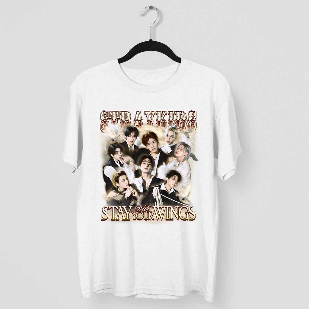 Stray Kids Stay With Your Wings T-Shirt - Main view, Y2K kpop concert tee