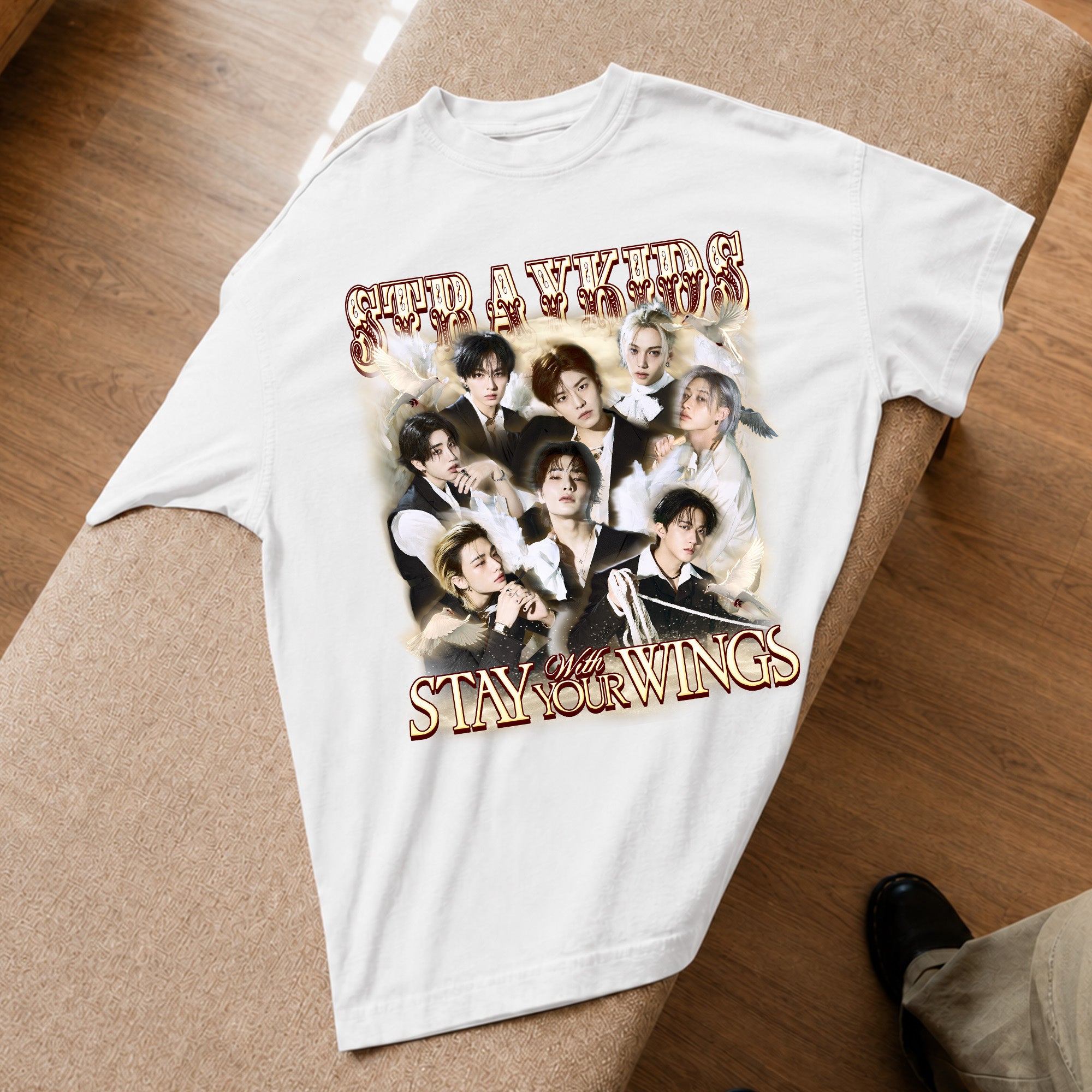 Stray Kids Stay With Your Wings T-Shirt - Spread view, Y2K kpop concert tee