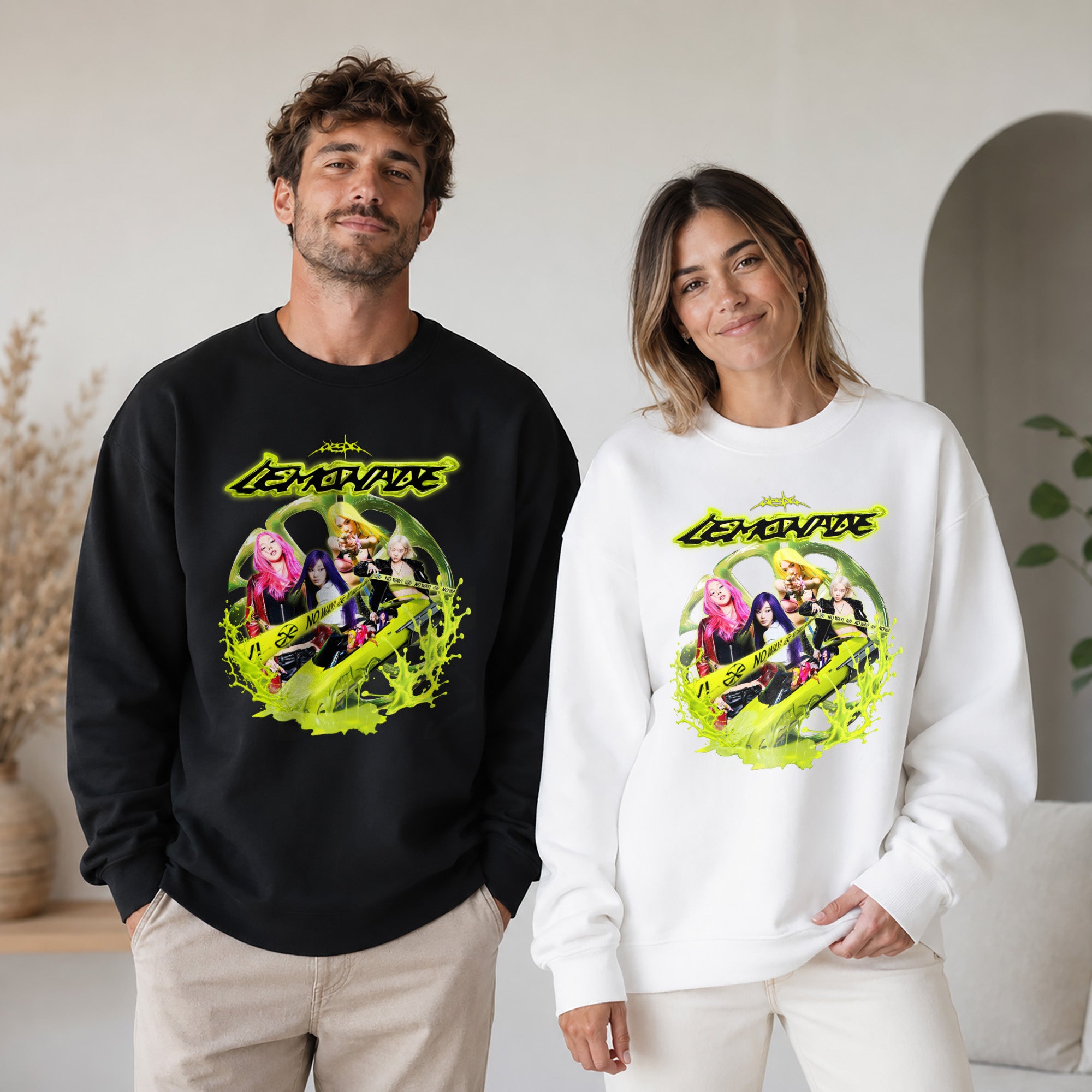 aespa Lemonade Album Sweatshirt - Couple view, Y2K kpop concert sweatshirt