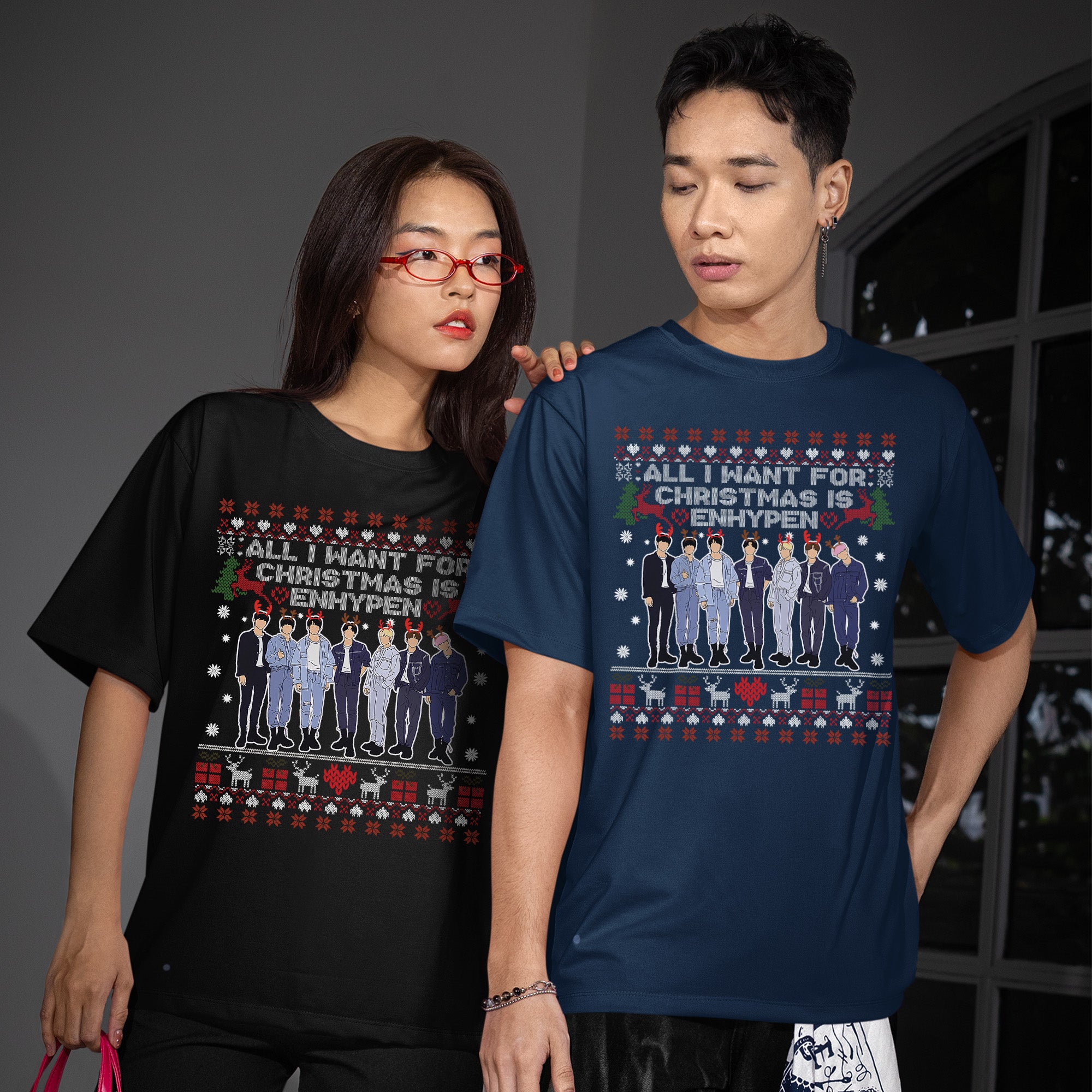 All I Want For Christmas Is Enhypen T-Shirt - Couple view, Y2K kpop concert tee
