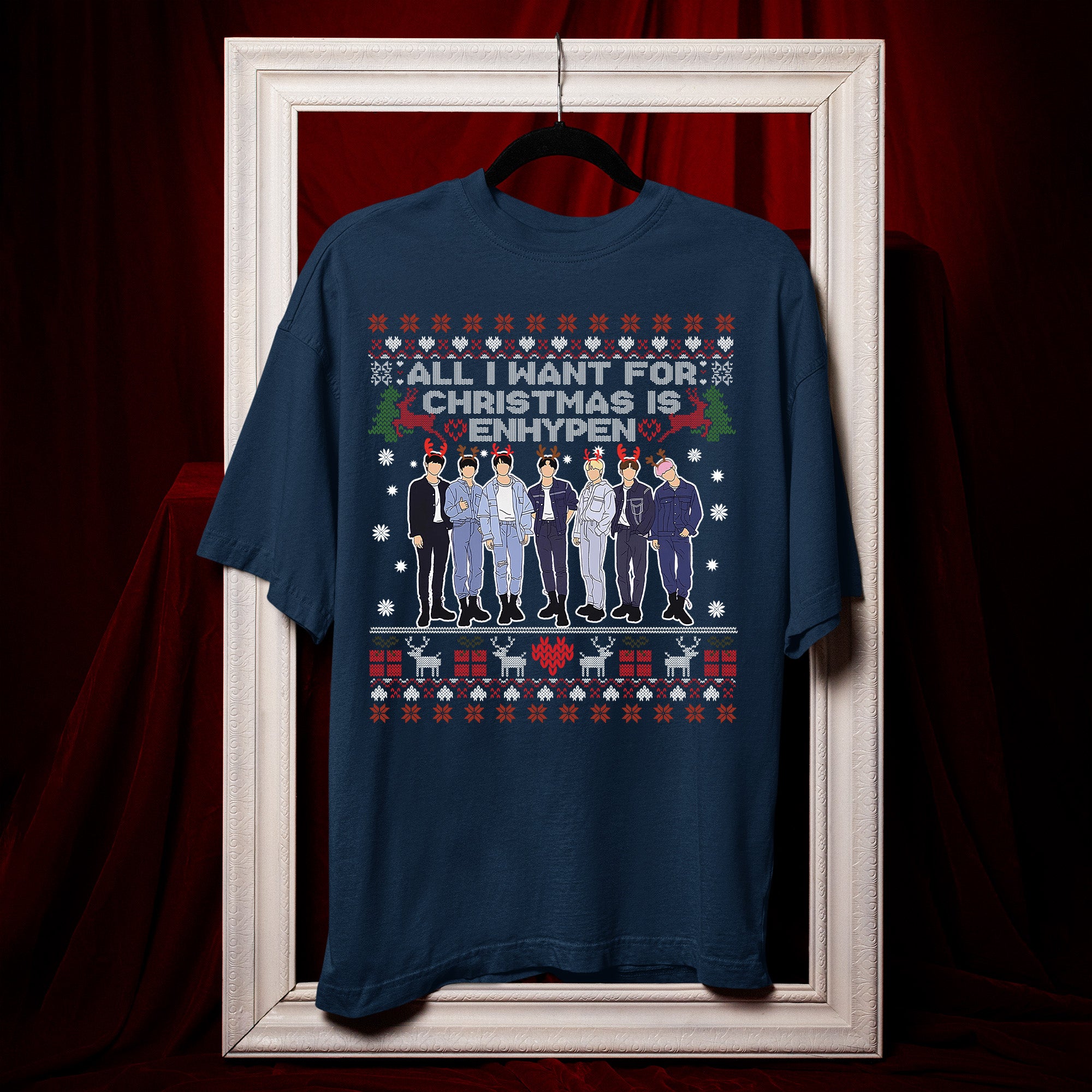 All I Want For Christmas Is Enhypen T-Shirt - Hang view, Y2K kpop concert tee