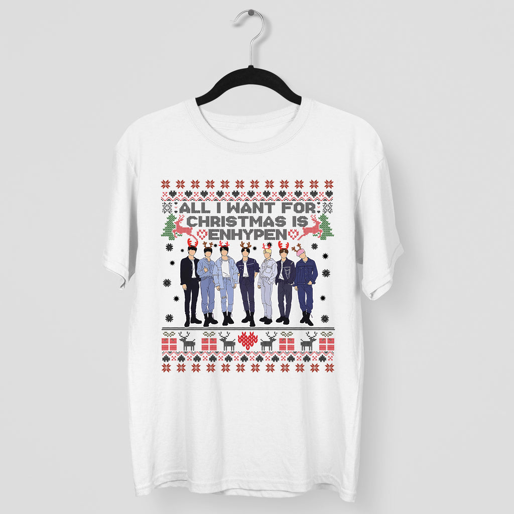 All I Want For Christmas Is Enhypen T-Shirt - Main view, Y2K kpop concert tee