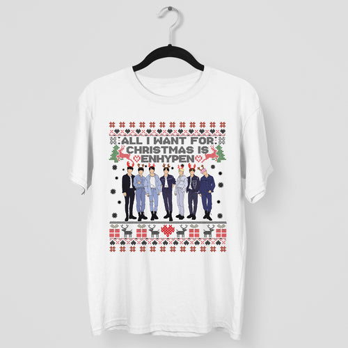 All I Want For Christmas Is Enhypen T-Shirt - Main view, Y2K kpop concert tee